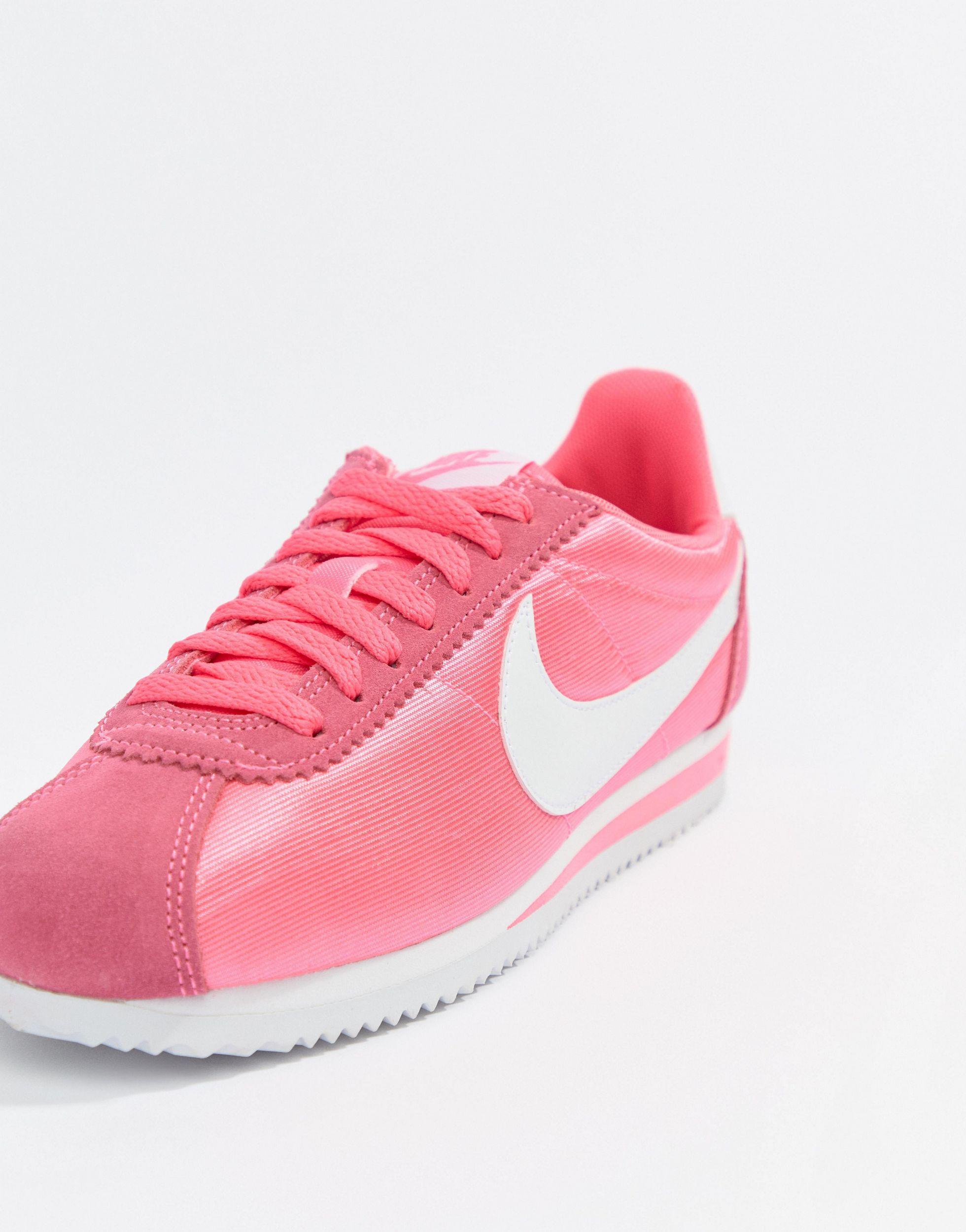 nike pink with swoosh suede cortez trainers