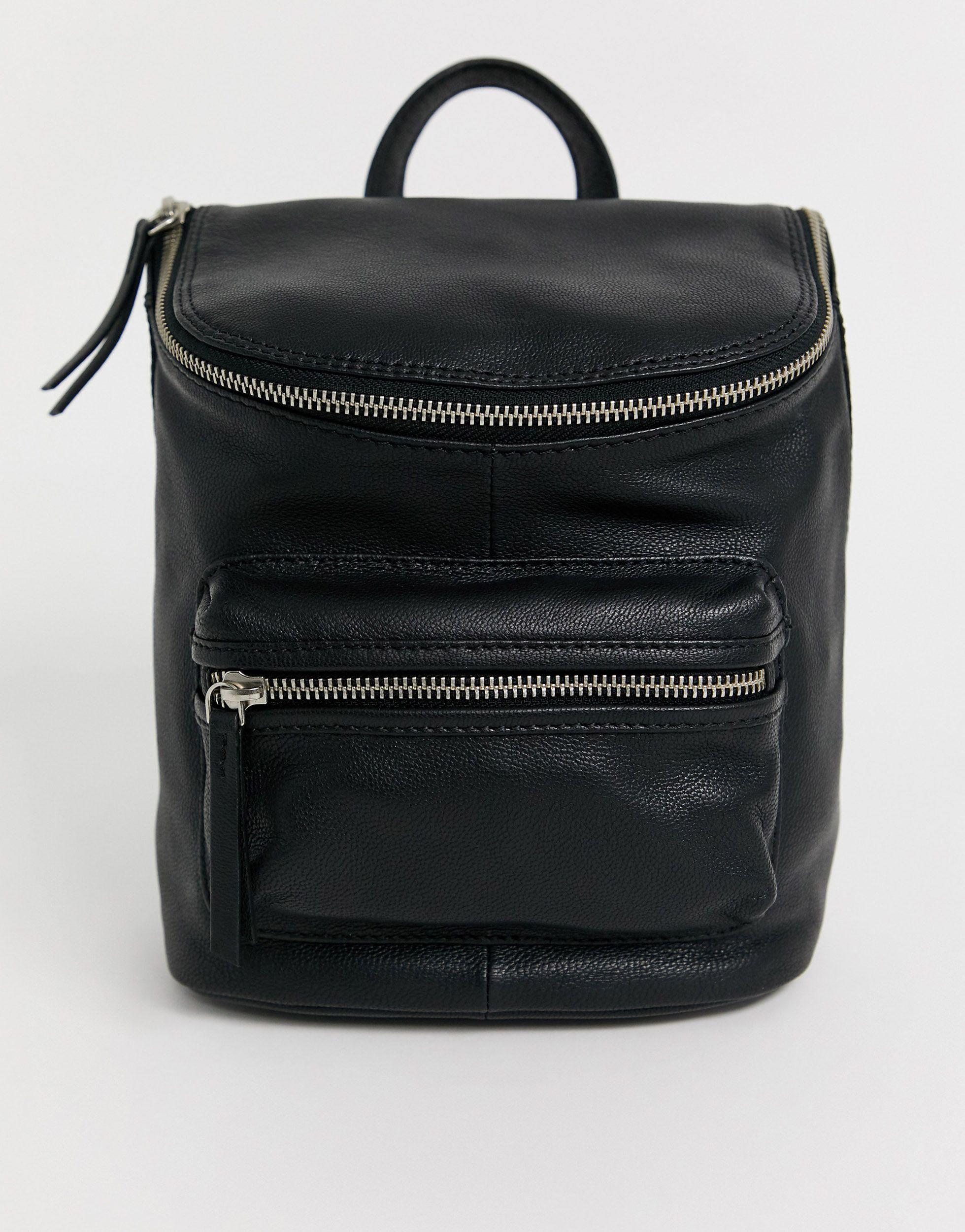 black leather zip backpack