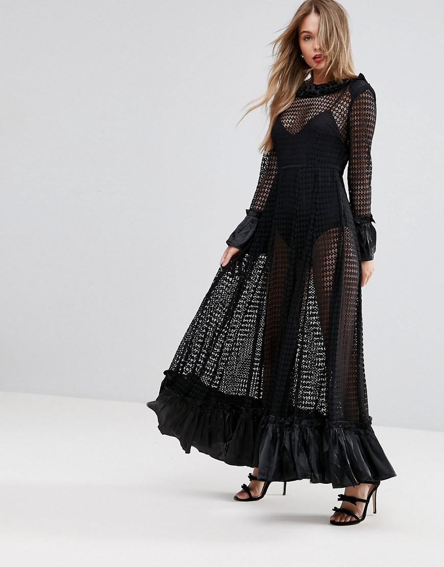 ASOS All Over Lace Sheer Maxi Dress in Black