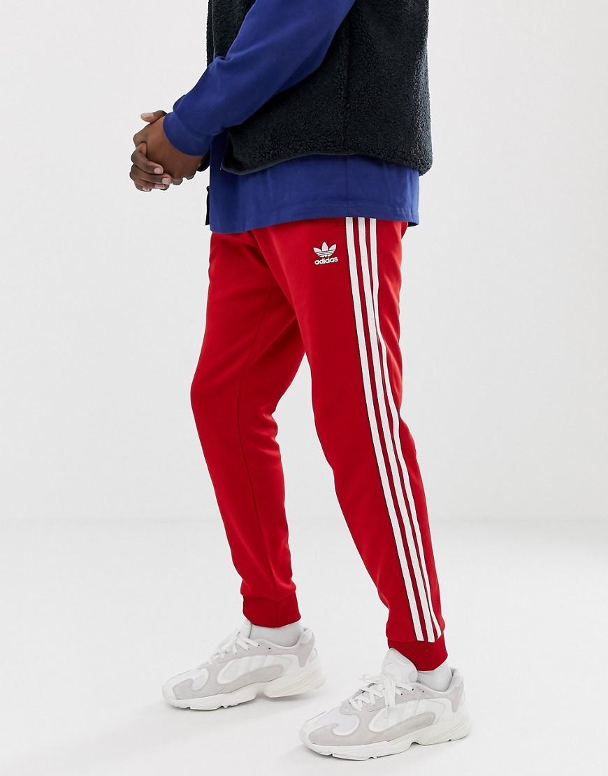 adidas Originals Cotton 3-stripe Skinny joggers With Cuffed Hem Dv1534 Red  for Men - Lyst