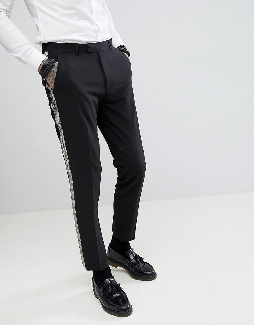 ASOS Skinny Tuxedo Suit Pants In Black With Gold Honeycomb Effect Side ...