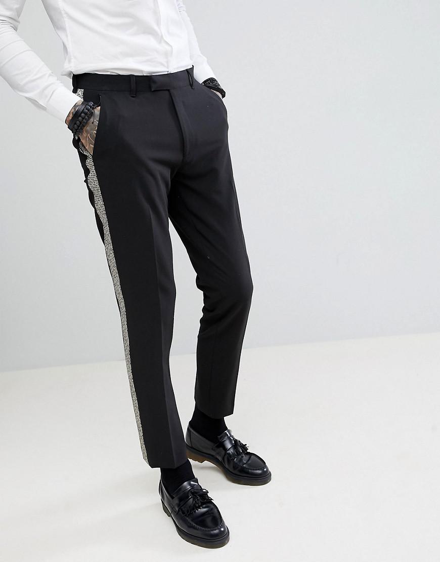 ASOS Skinny Tuxedo Suit Pants In Black With Gold Honeycomb Effect Side Stripe for Men - Lyst