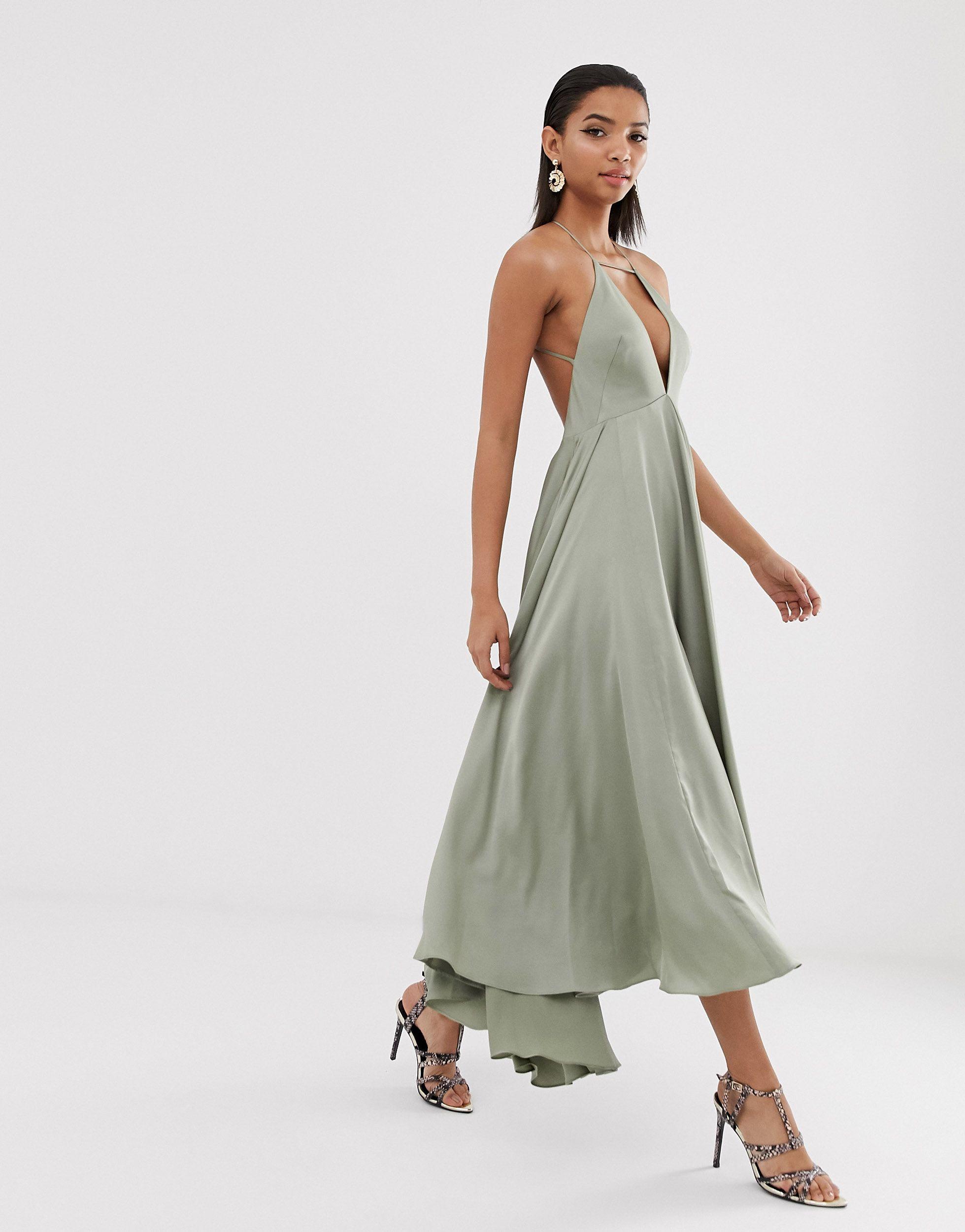 ASOS – Tief ausgeschnittenes Midi-Camisole-Kleid mit ausgestelltem  Faltenrock | Lyst AT