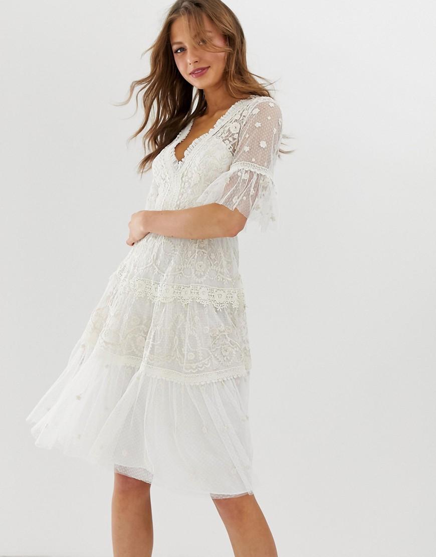 white flutter dress