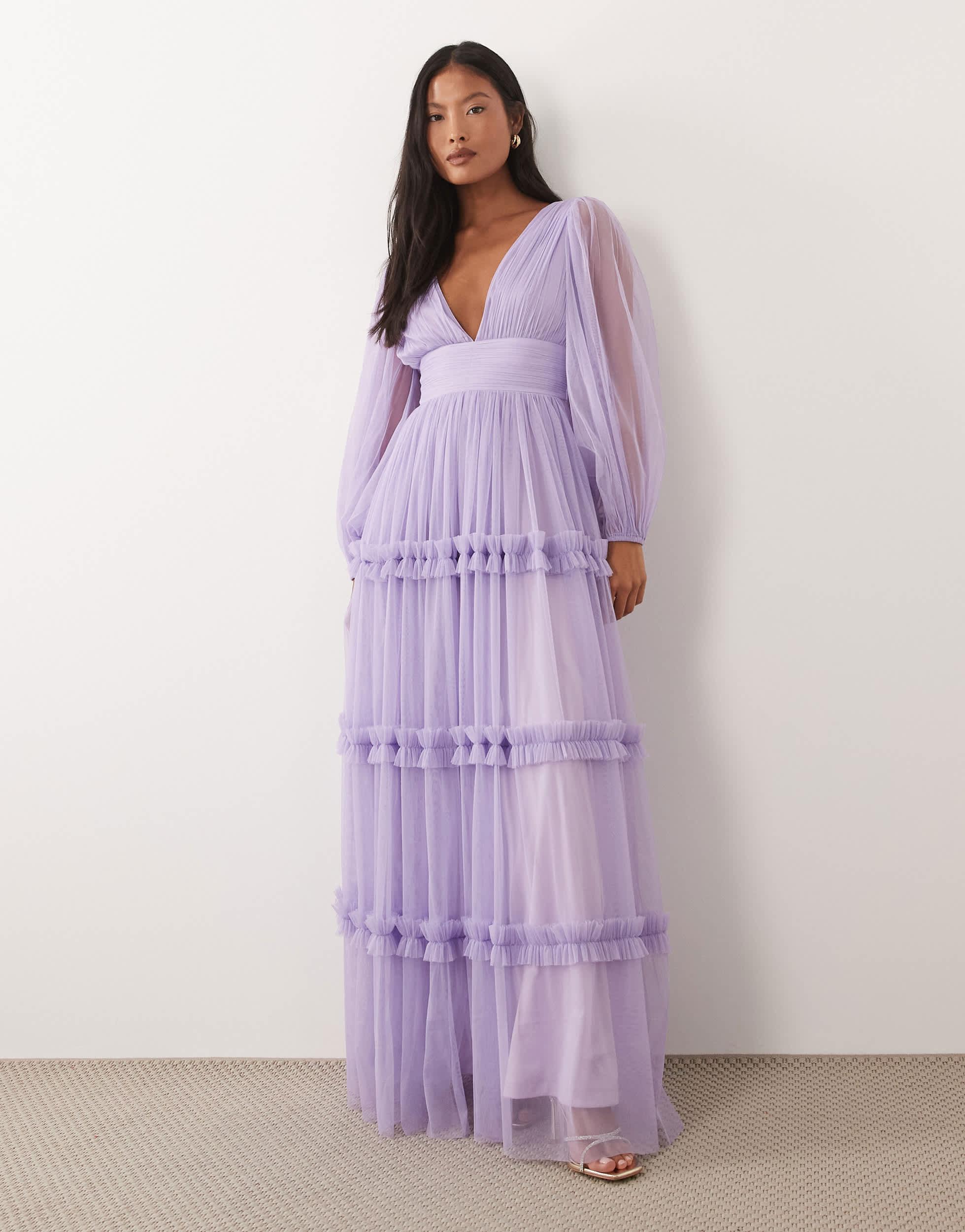knee length dresses for ladies MAXI BEADED DRESS IN LILAC – Sudietuz main image 1