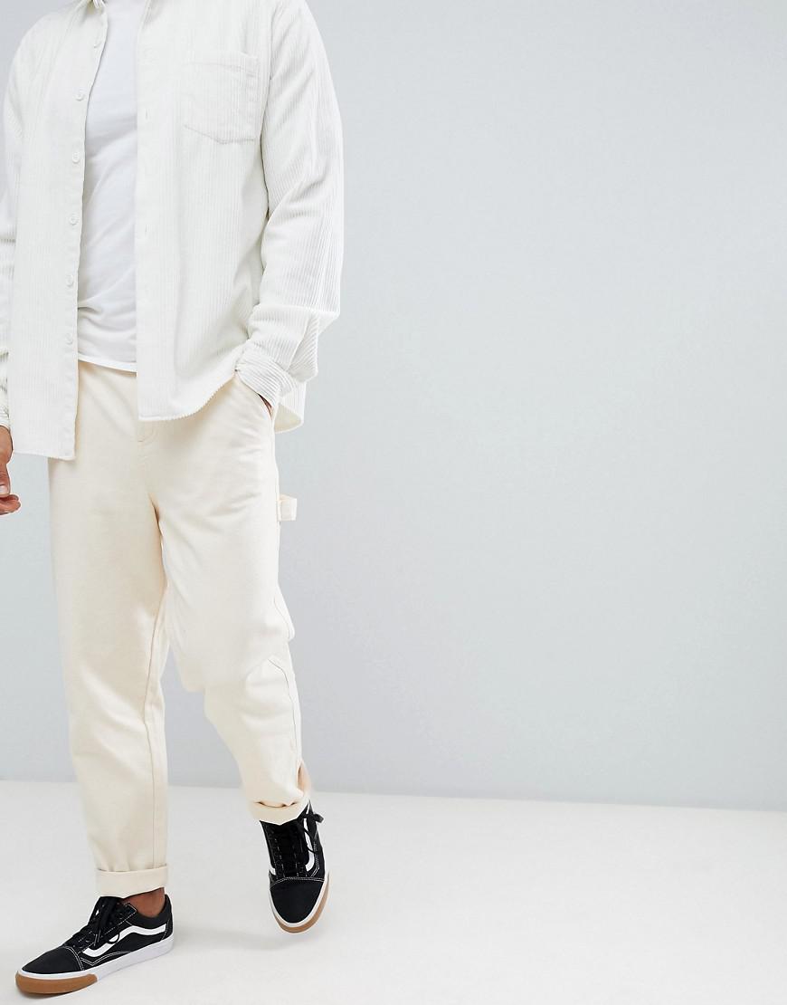 ASOS Carpenter Pants In Heavyweight Cream Canvas in White for Men | Lyst