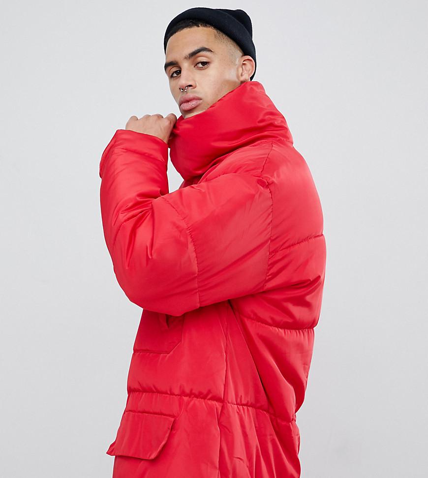 long red puffer jacket