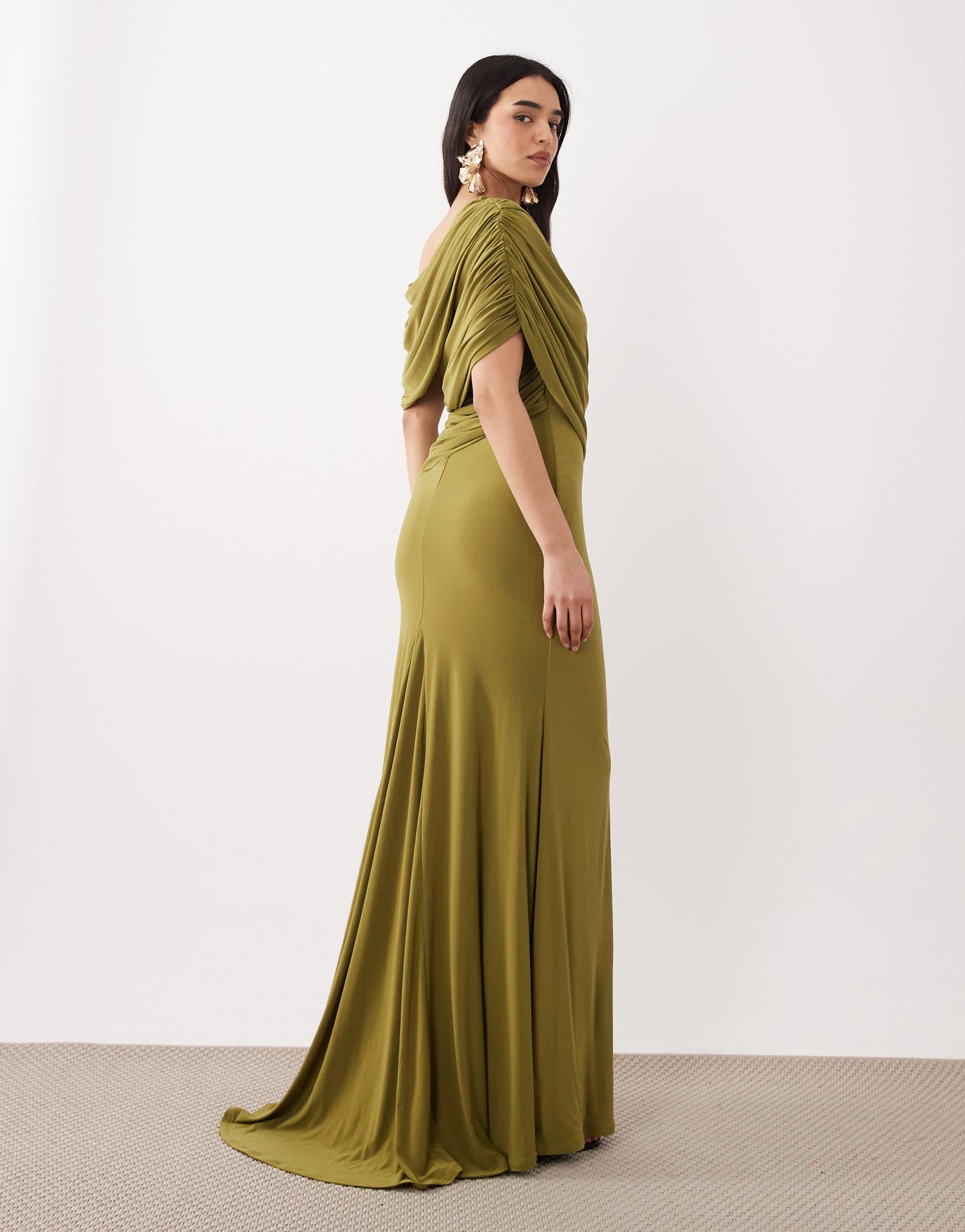 asos green off the shoulder dress ASOS DESIGN ruffle off shoulder mini dress in forest green