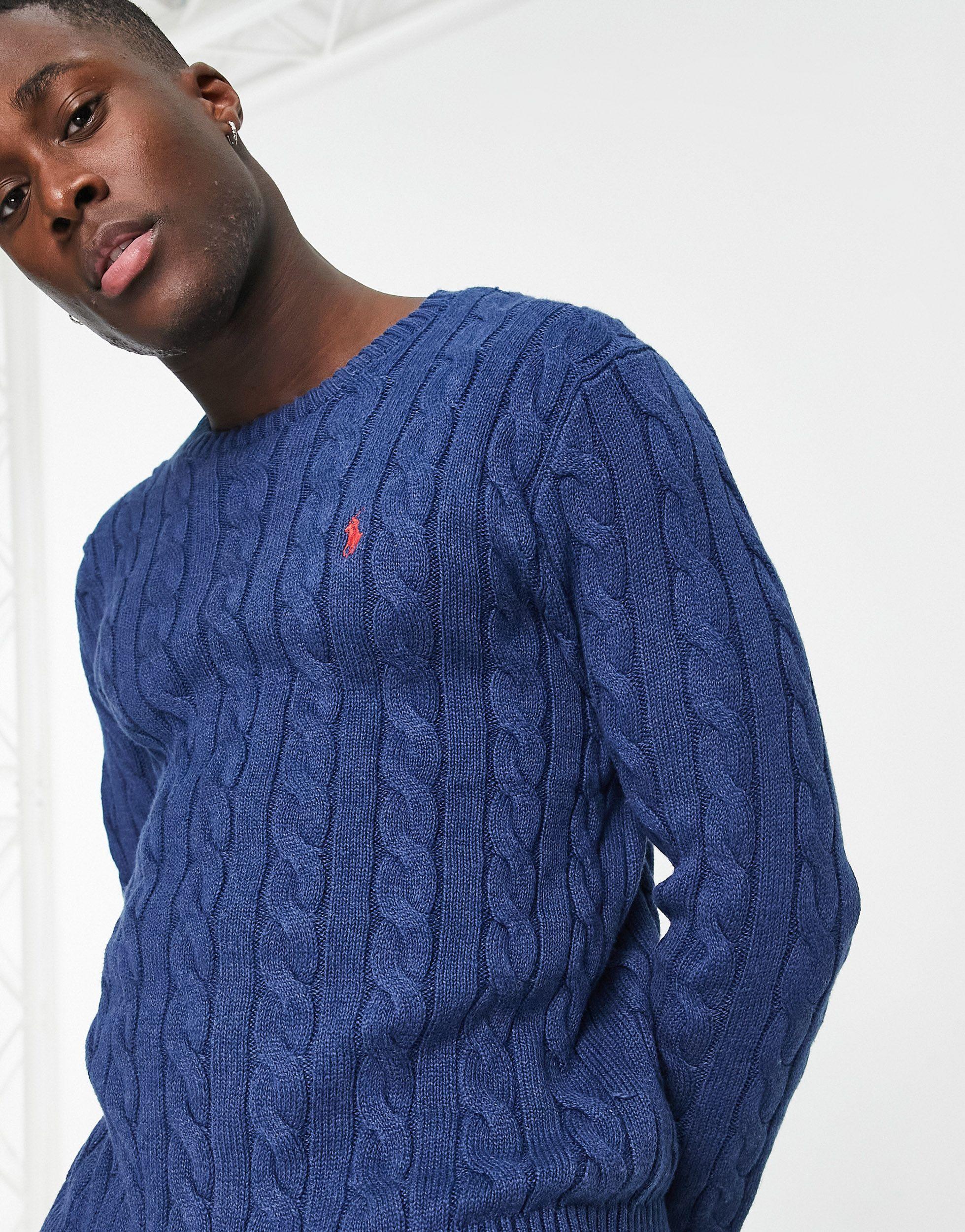 Polo Ralph Lauren Icon Logo Cable Cotton Knit Jumper in Blue for Men | Lyst
