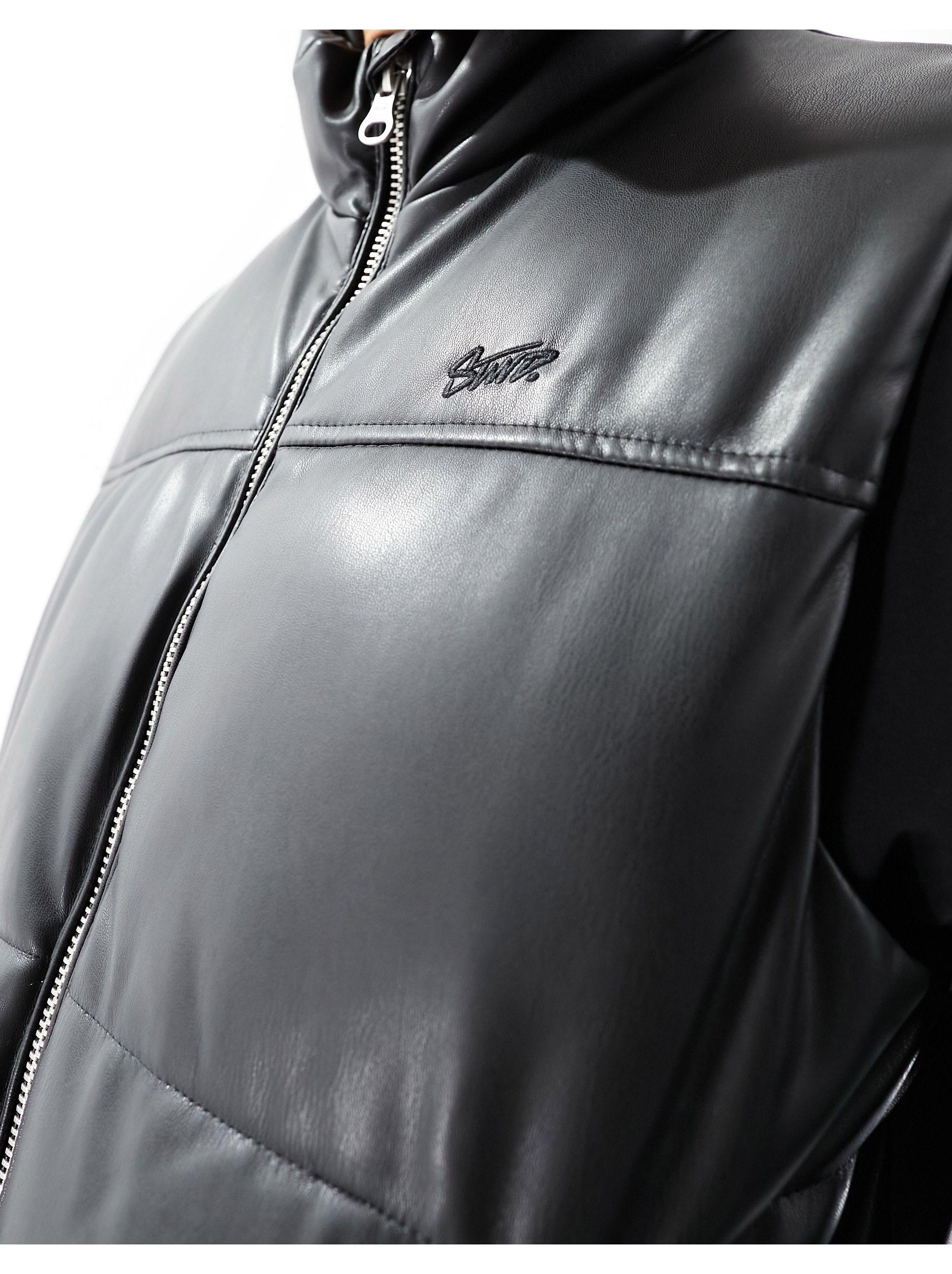 Mens Leather Puffer Leather Bodywarmer Leather Look Puffer Gilet