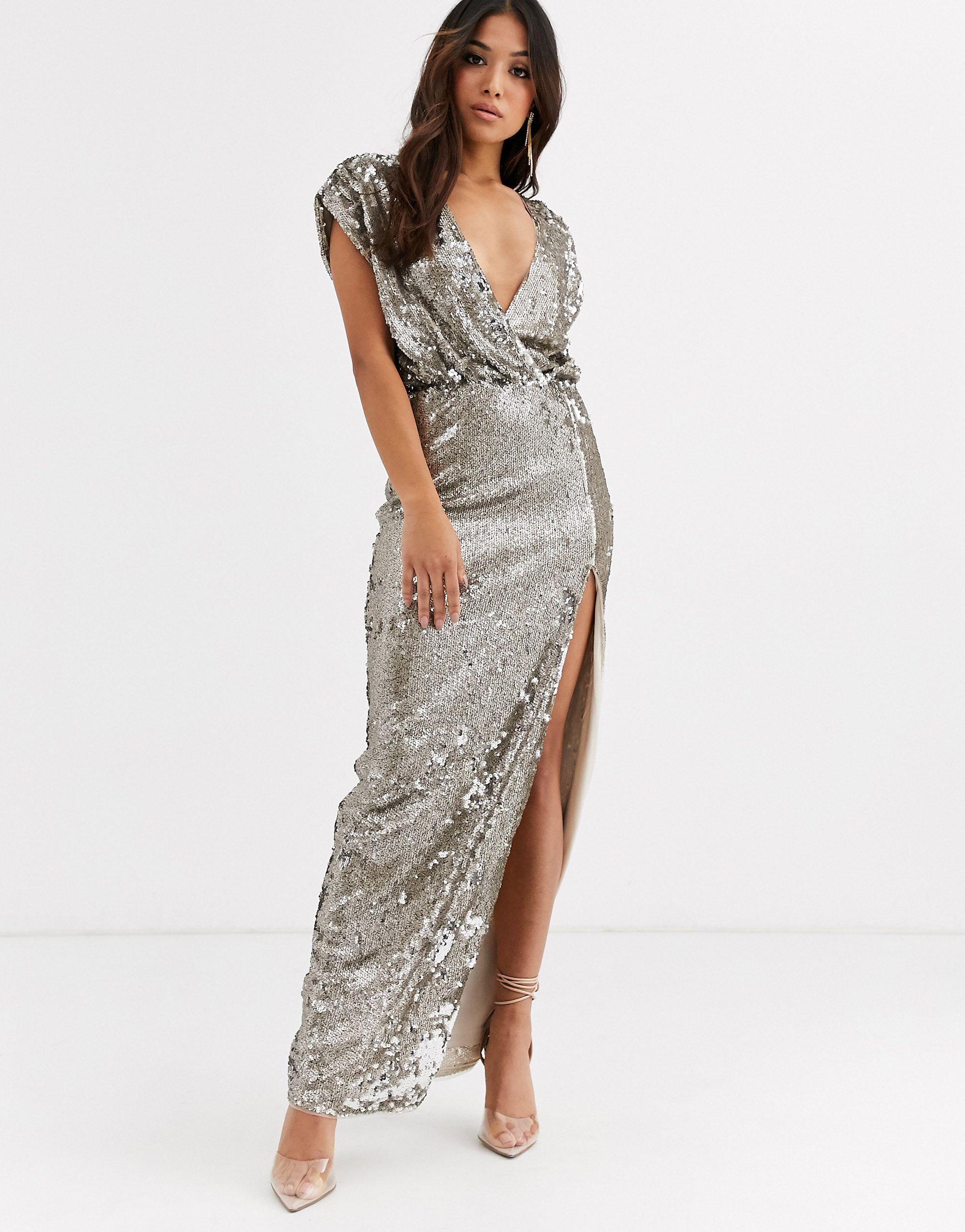Synthetic Sequin Wrap Front Maxi Dress ...