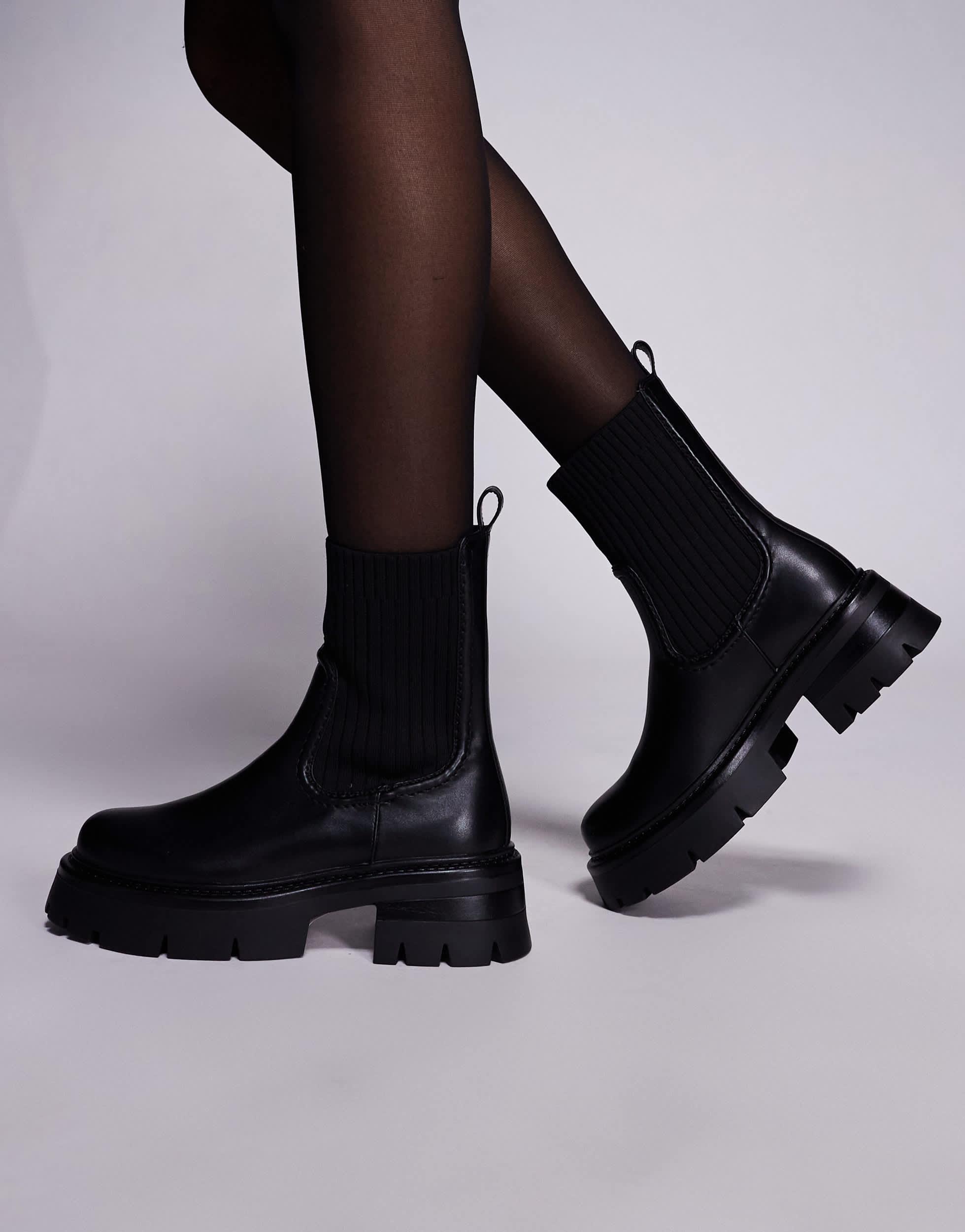 Simmi London Black Sock Chelsea Boots Ansel Black Rubberized