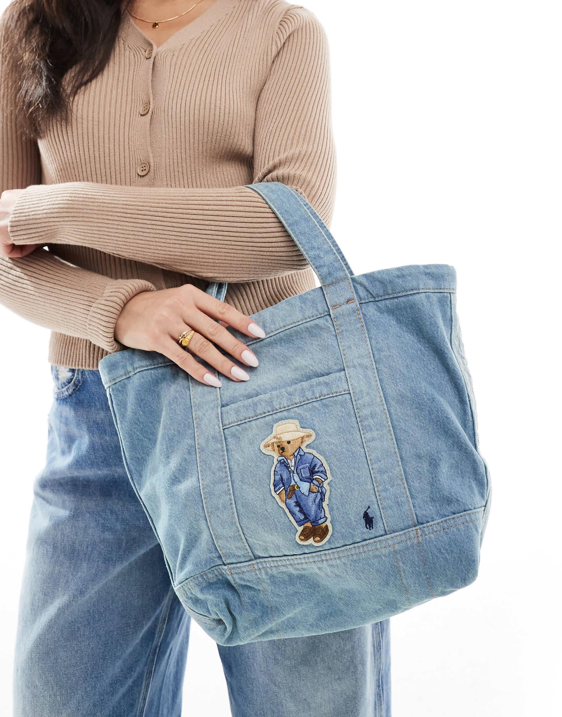 【POLO RALPH LAUREN】◆BEAR DENIM TOTEBAG◆正規品◆ POLO Ralph Lauren Bear Denim Logo Tote A4 Bag Zip Pouch Set