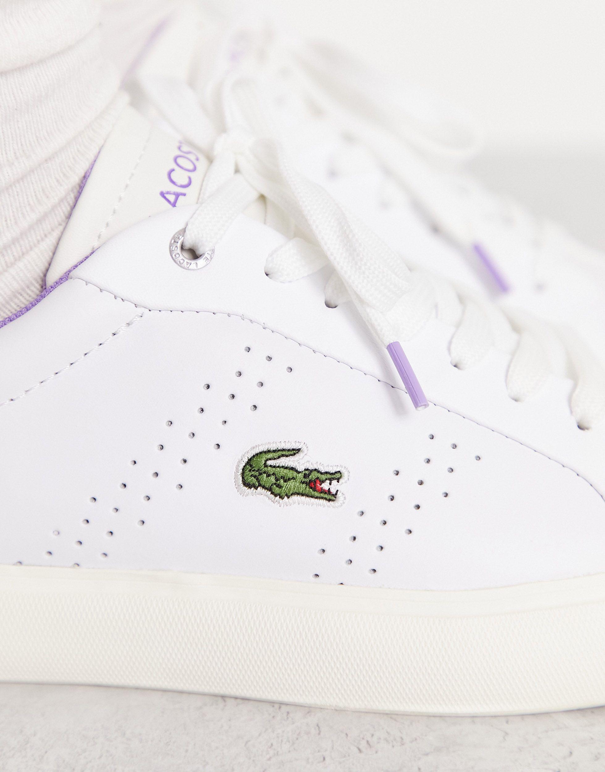 Lacoste Powercourt 2.0 Leather Trainers With Purple Back Tab in White | Lyst