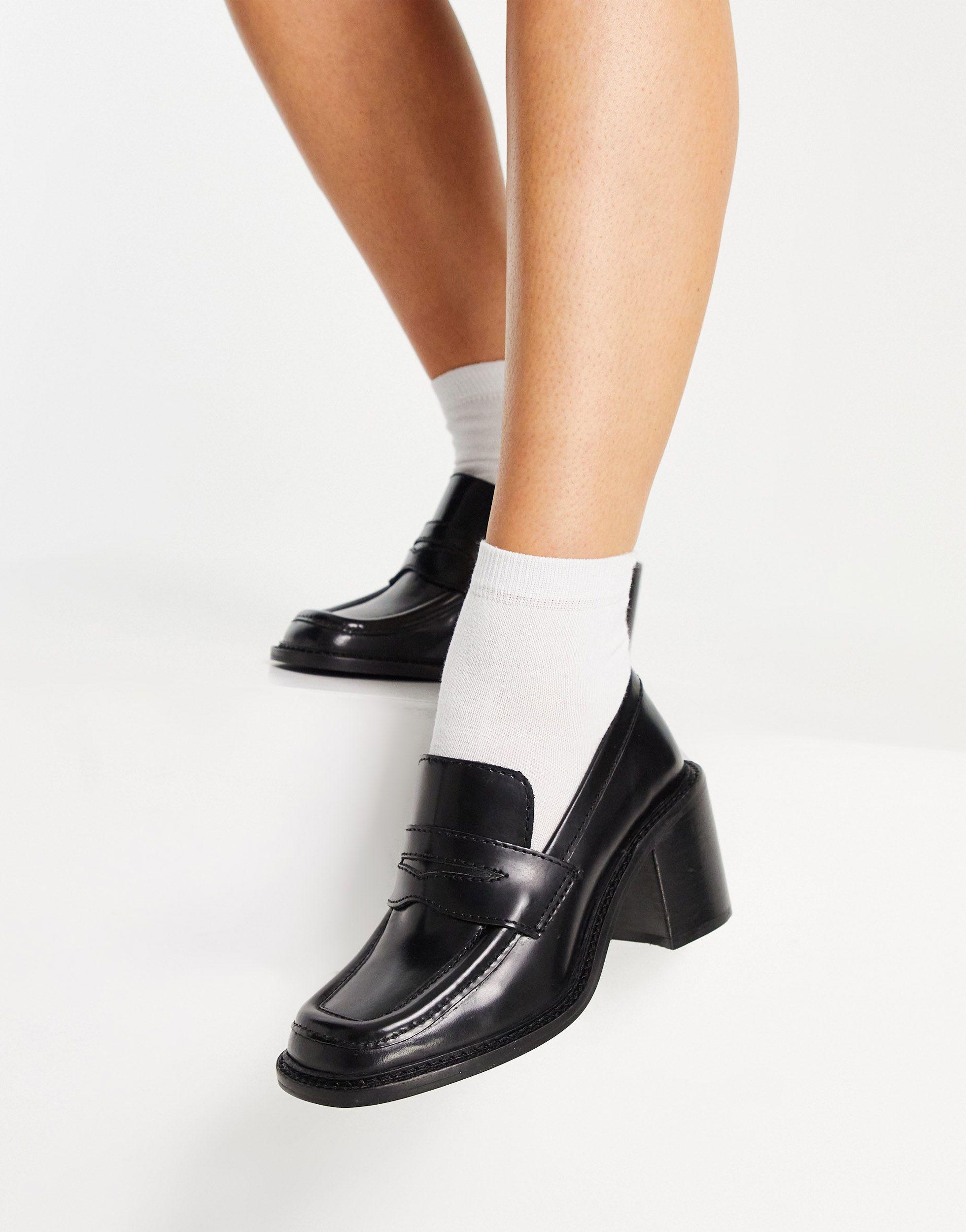 ASOS Leer Shade - Loafers Van Premium Leer Met Halfhoge Hak in het Zwart -  Lyst