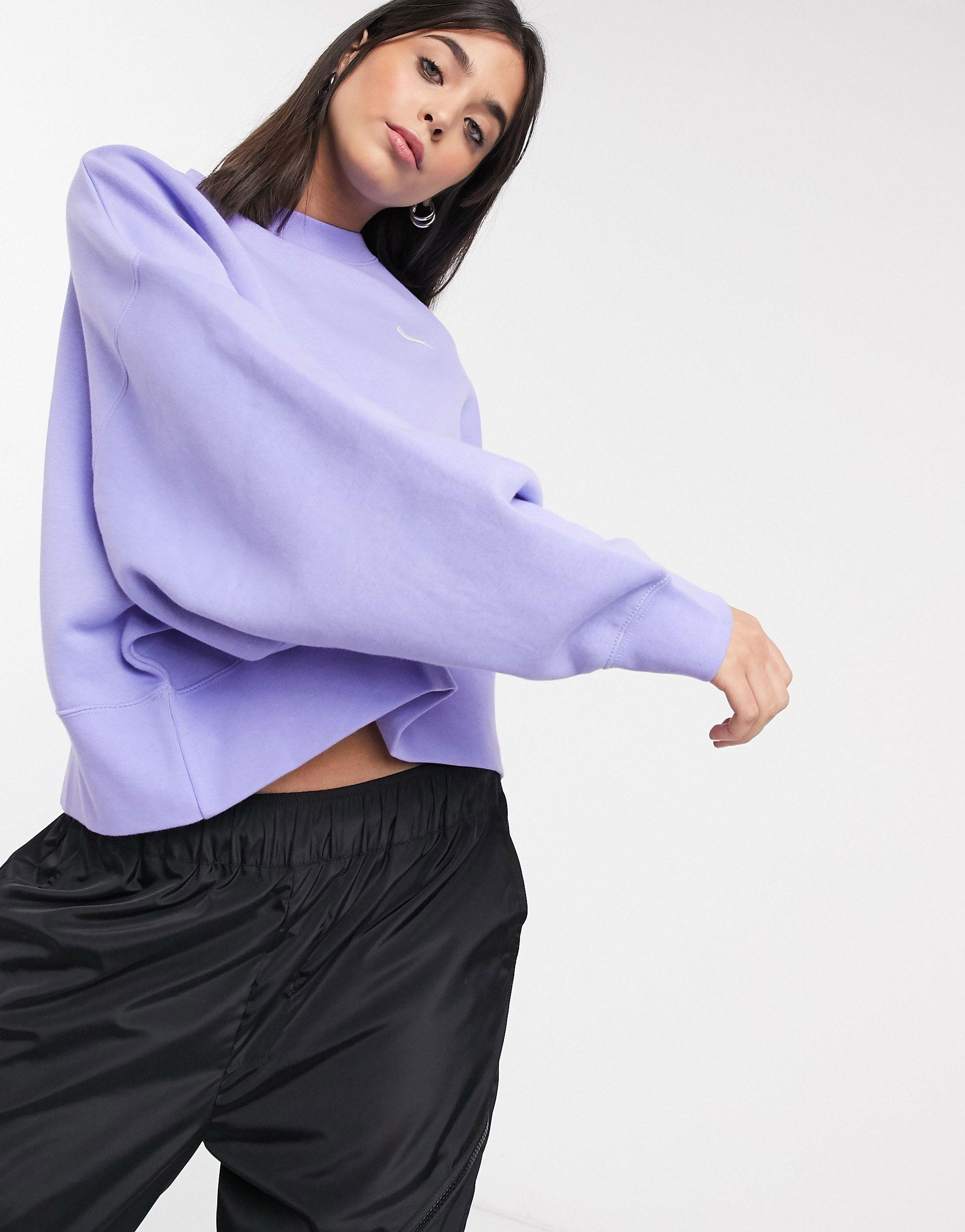Nike Cotton Mini Swoosh Oversized Boxy Sweatshirt in Purple - Lyst