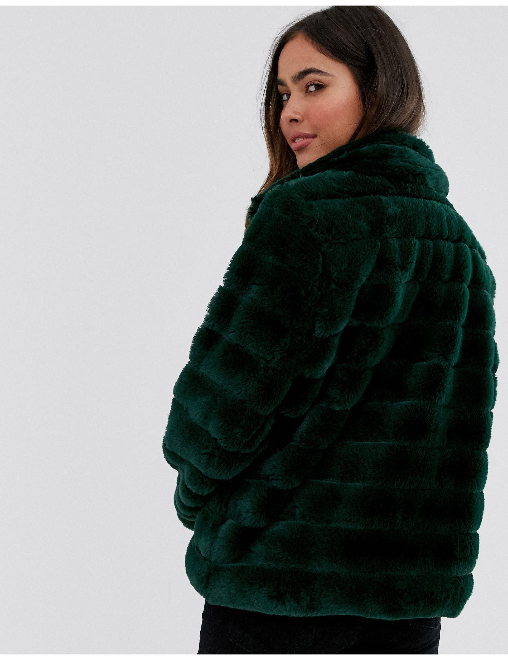 Vila Faux Fur Jacket in Green | Lyst