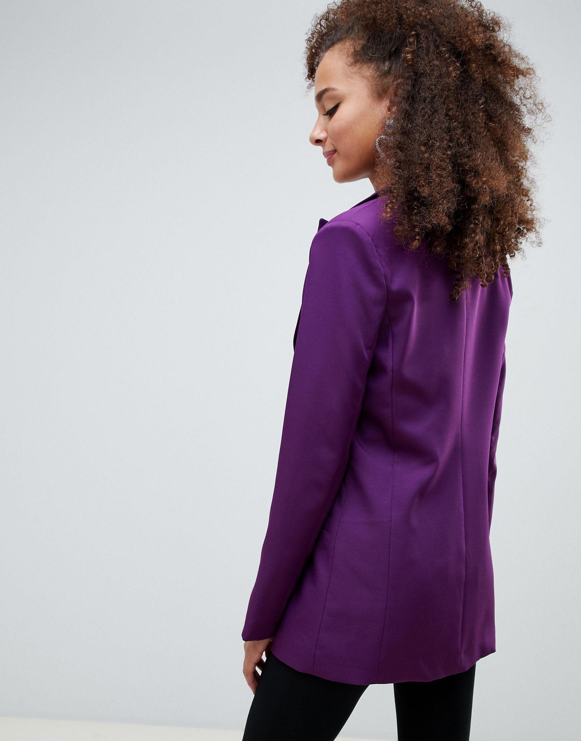 Bershka Satin Blazer In Purple | Lyst