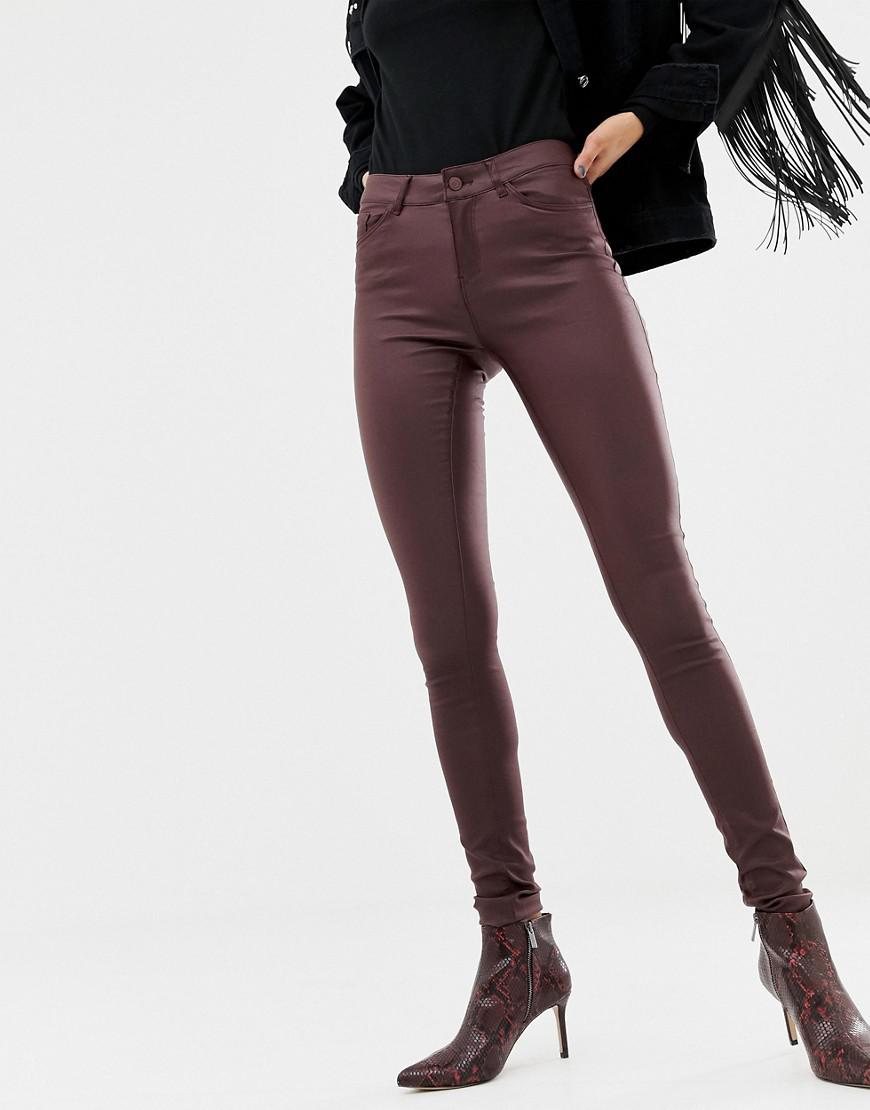Vero Moda Denim Coated Skinny Jeans In Burgundy in Brown - Lyst