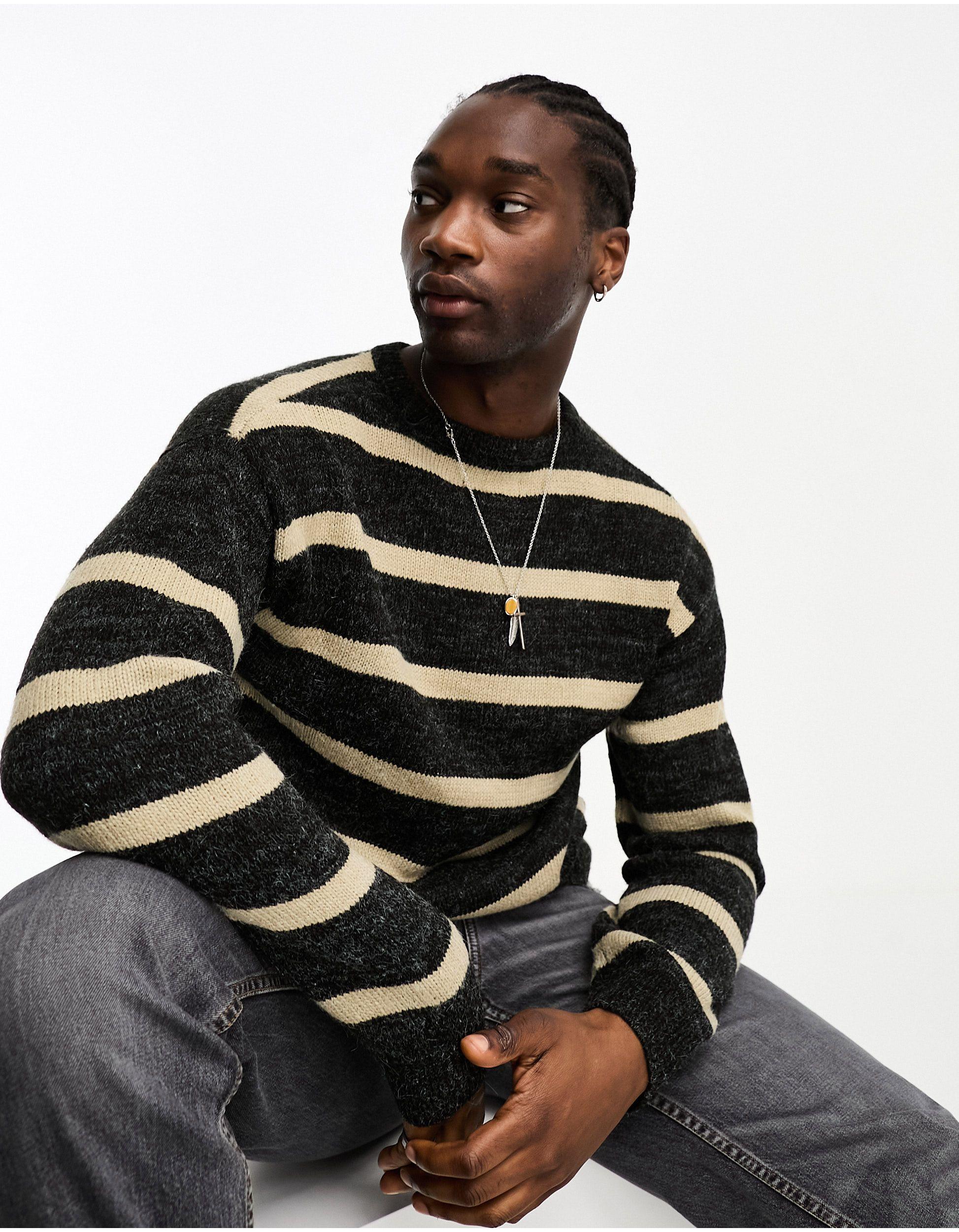 ADPT Oversized Sweater With Beige Stripes in Black for Men | Lyst