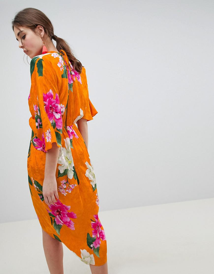 Robe kimono mi-longue à jacquard et grosses fleurs Jean ASOS en coloris  Orange | Lyst