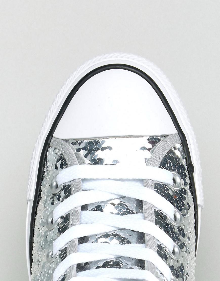 Converse Chuck Taylor High Sneakers In Silver Sequin in Metallic