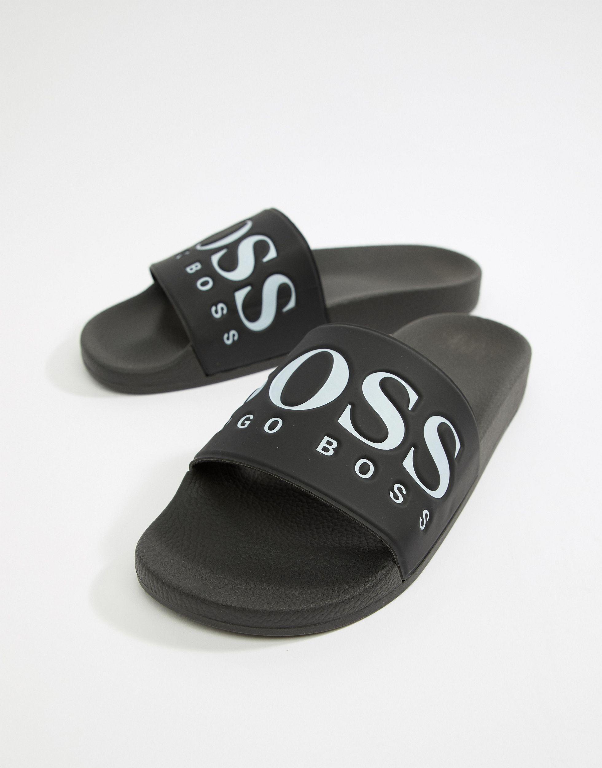 Logo pool slides BOSS by HUGO BOSS pour homme en coloris Noir | Lyst