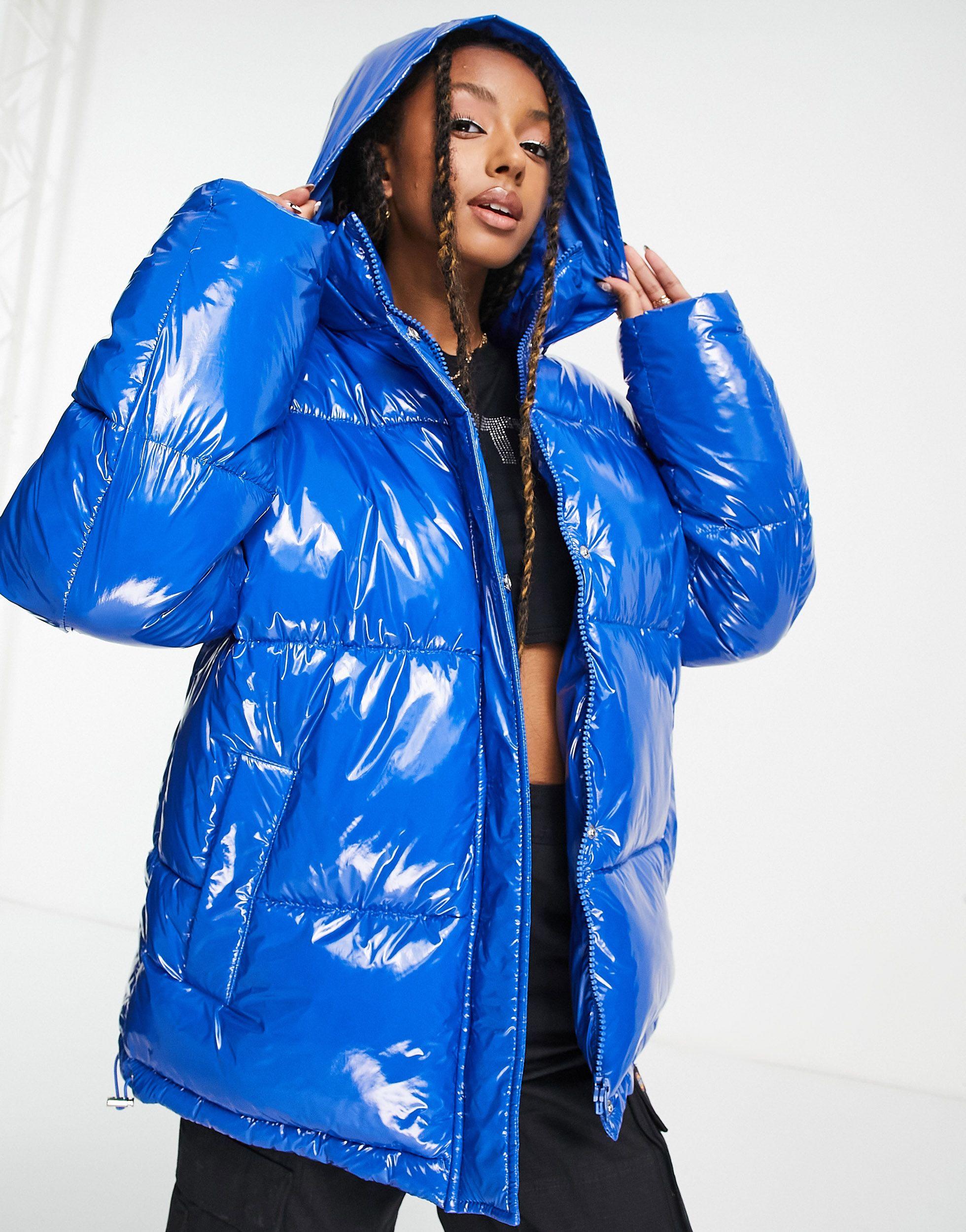 ASOS High Shine Puffer Jacket in Blue | Lyst UK