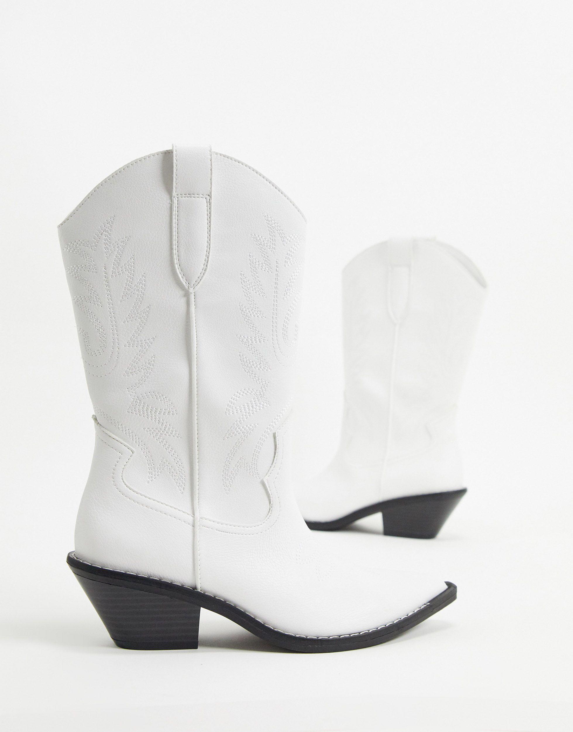 Pull&Bear Mid Calf Western Boot in White | Lyst