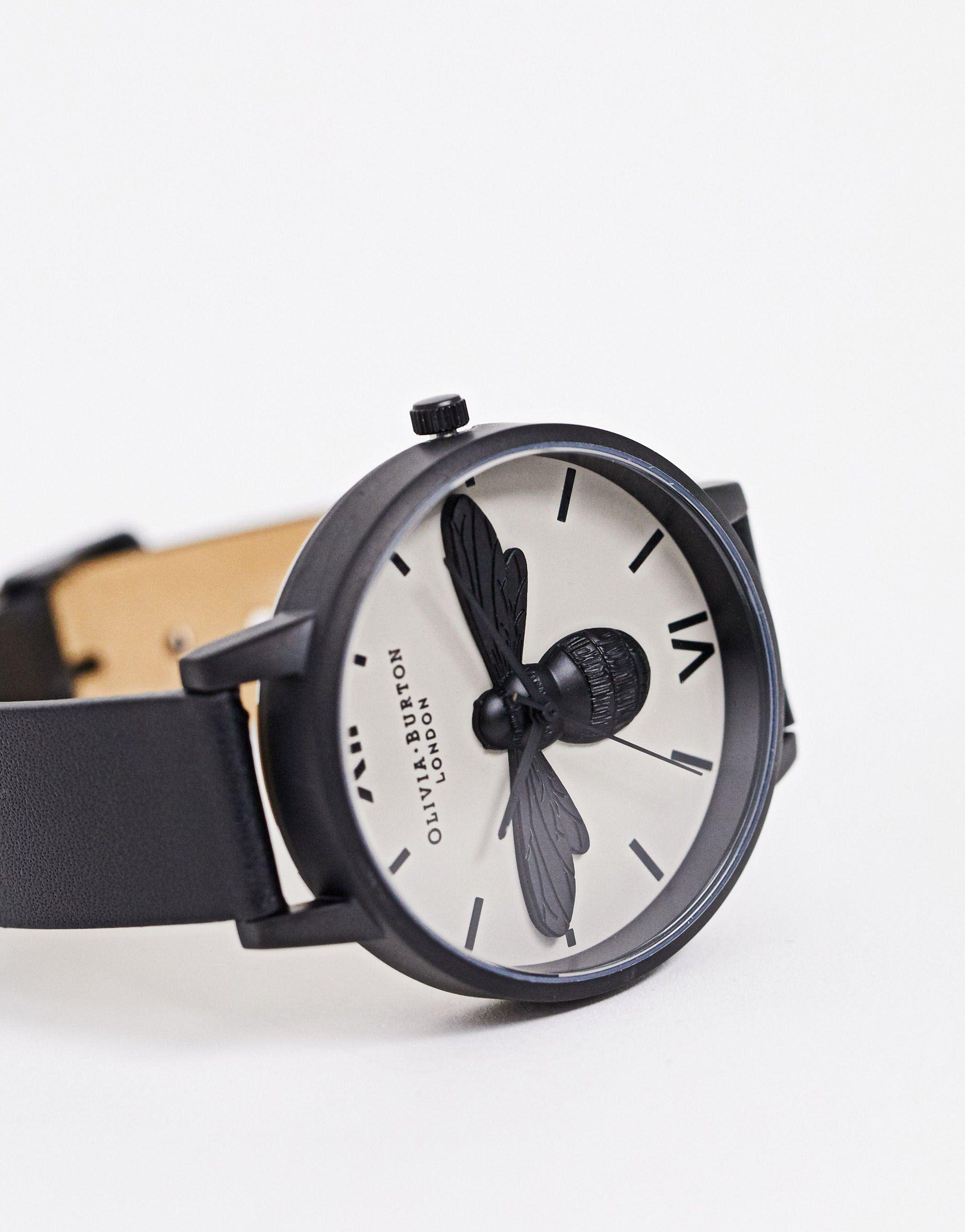 Olivia Burton Shoreditch Leather Watch With Bee Dial in Gray - Lyst