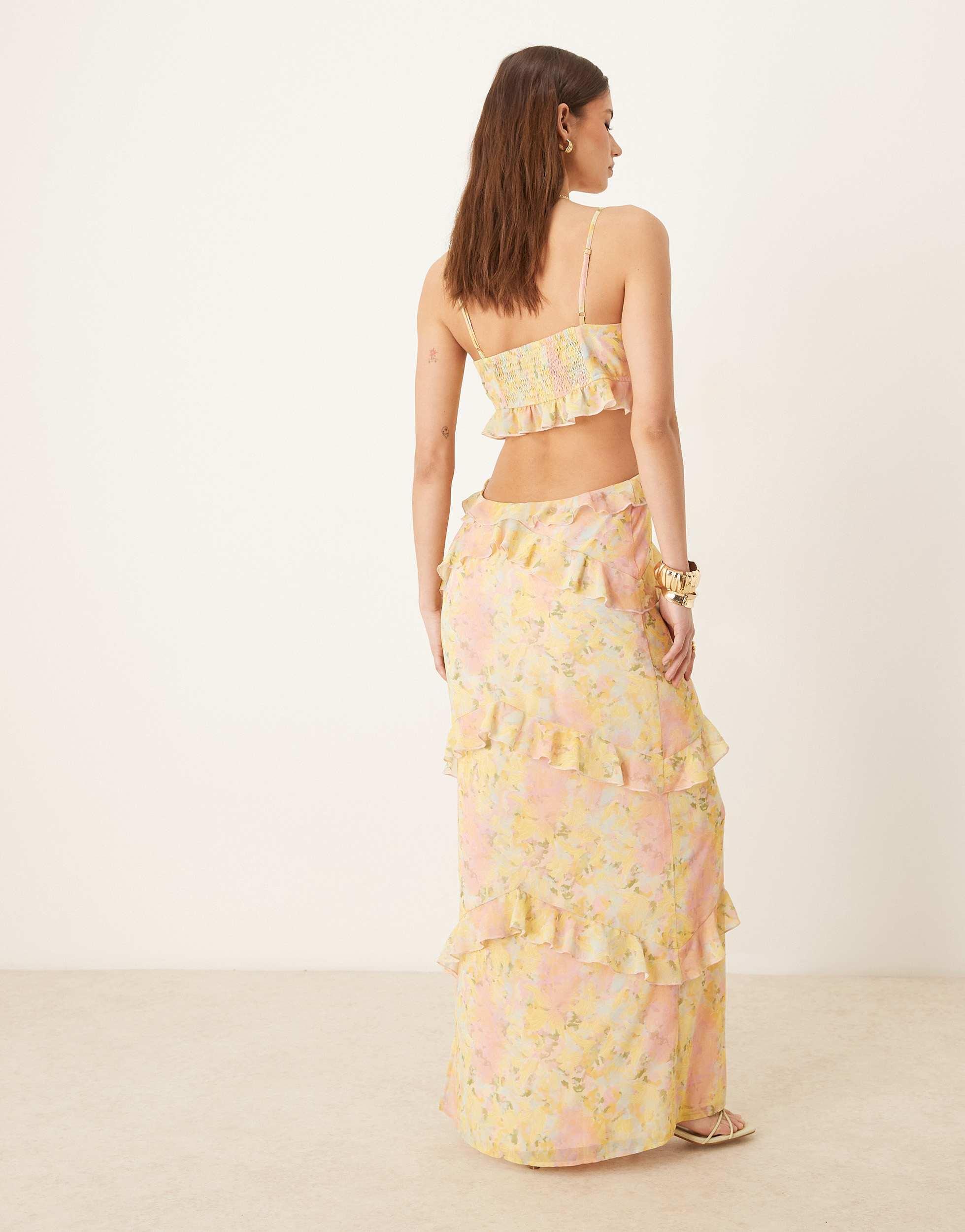 pretty lavish cut out dress Pretty Lavish cut-out ruffle maxi dress in pink floral