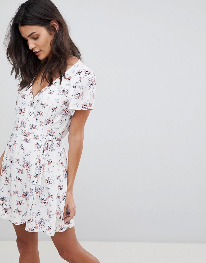 Floral wrap dress white online