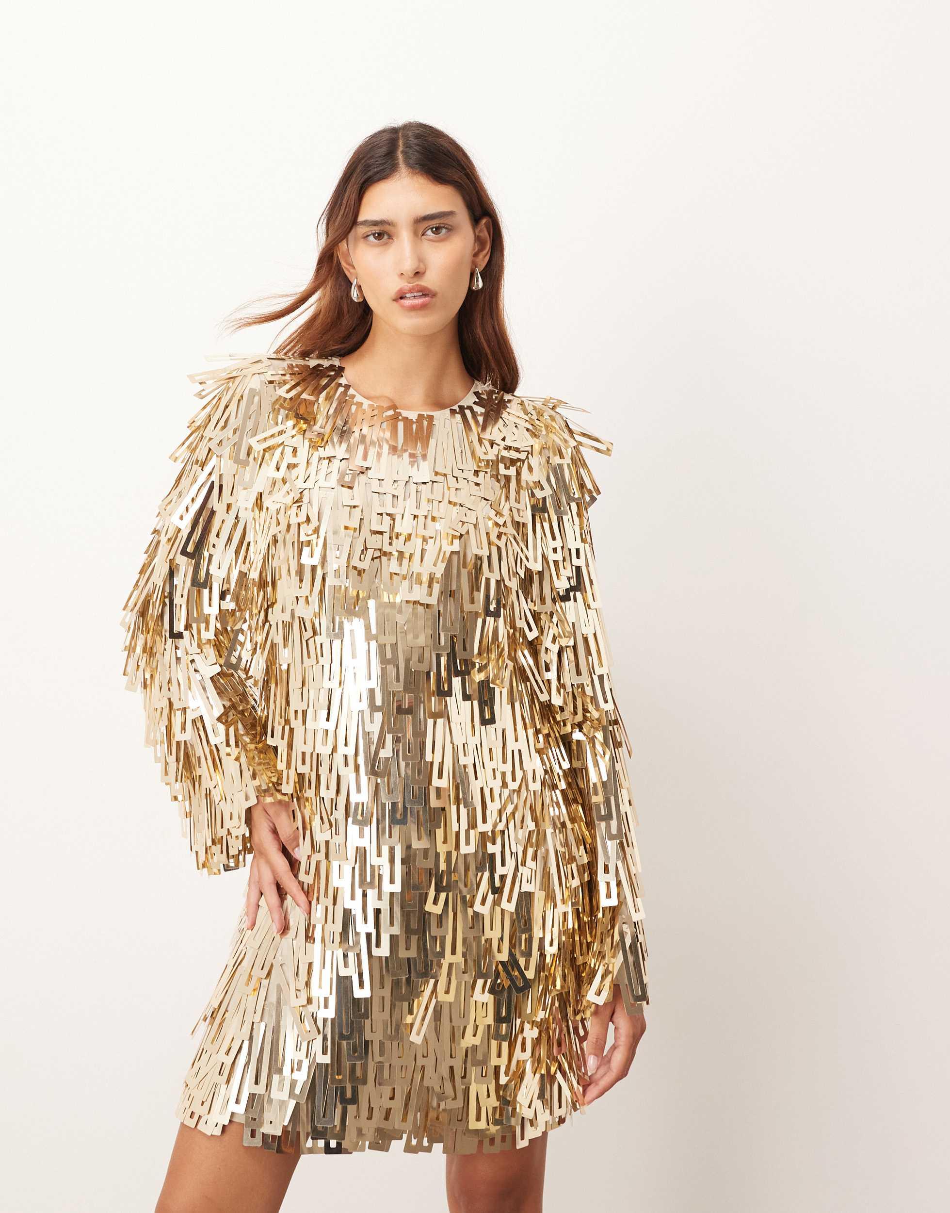 arrange studios sequin dress ARRANGE embellished draped halter column maxi dress in abstract sequin