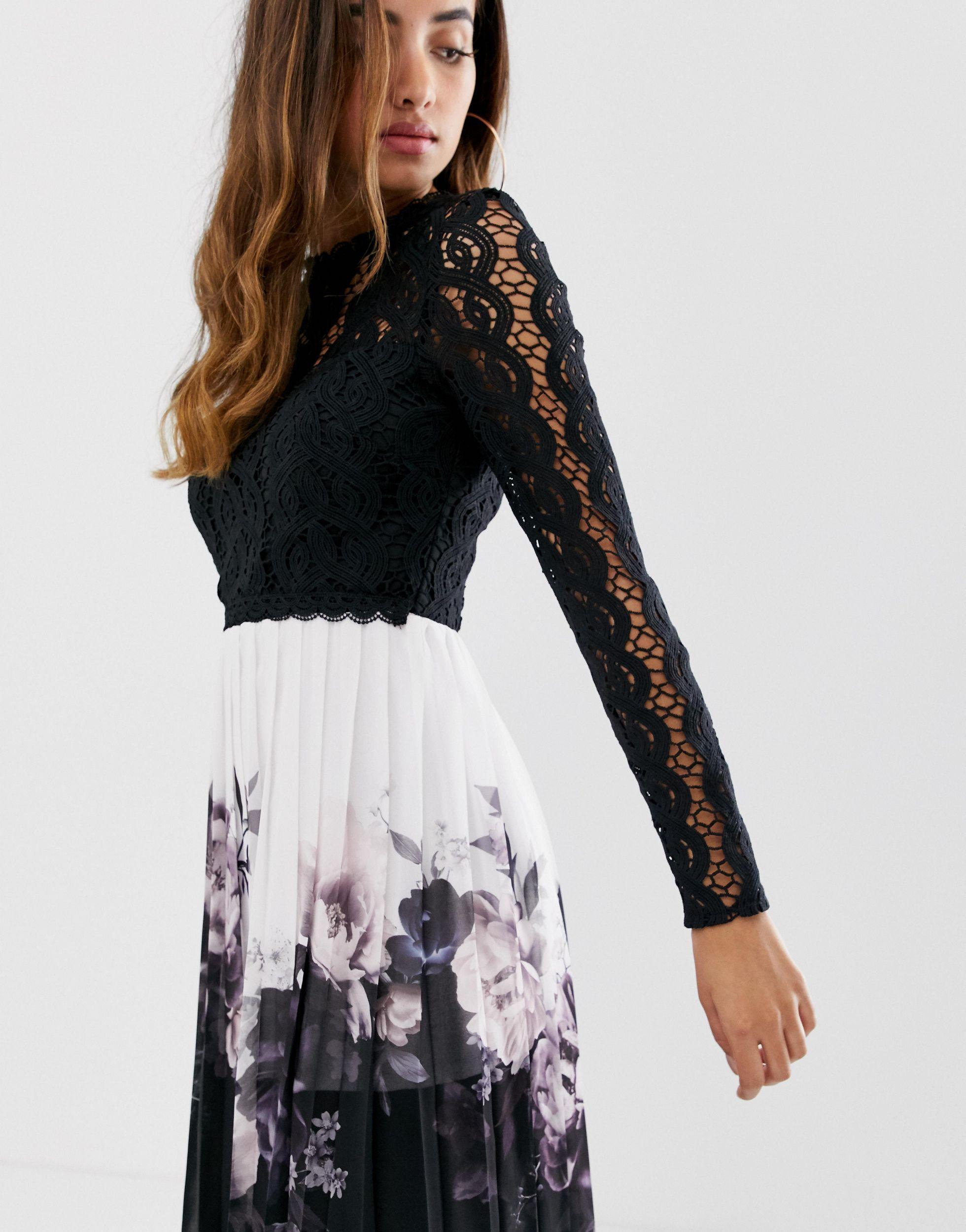 Lipsy 2 In 1 Lace Detail Dress With Pleated Skirt In Multi in Black - Lyst