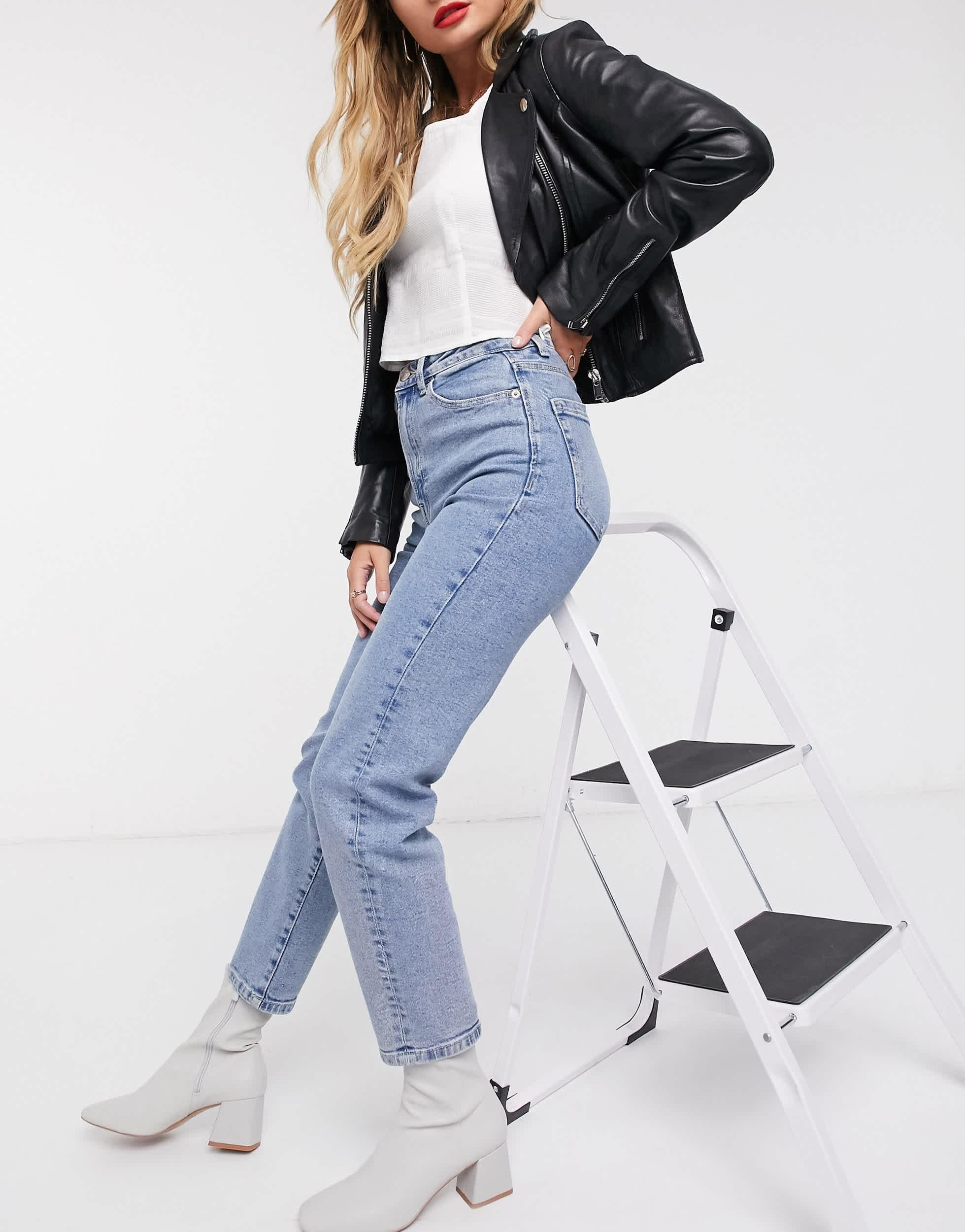 Stradivarius Slim Mom Jeans With Stretch in Blue Lyst Canada