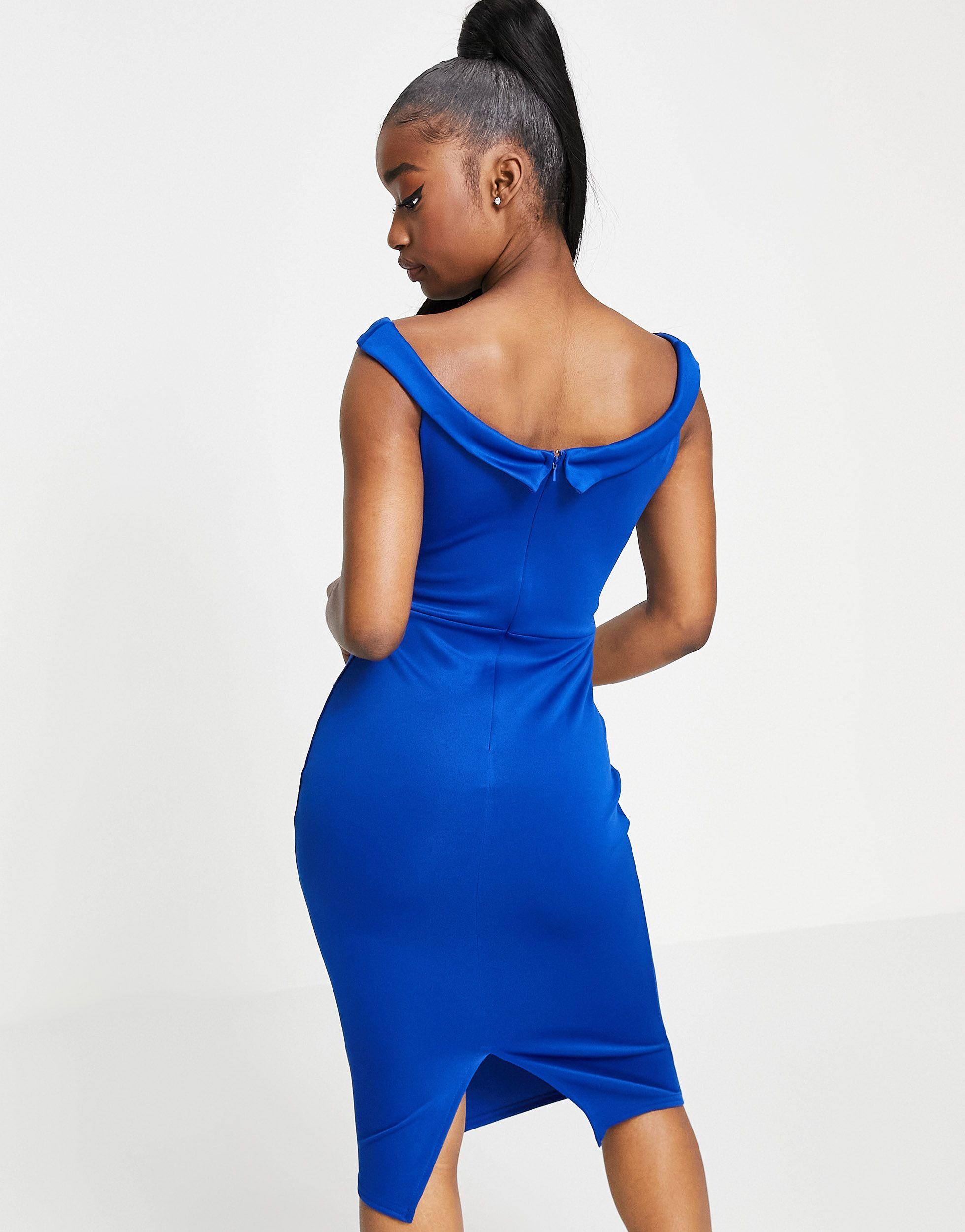 Lipsy Bardot Scuba Dress in Blue | Lyst