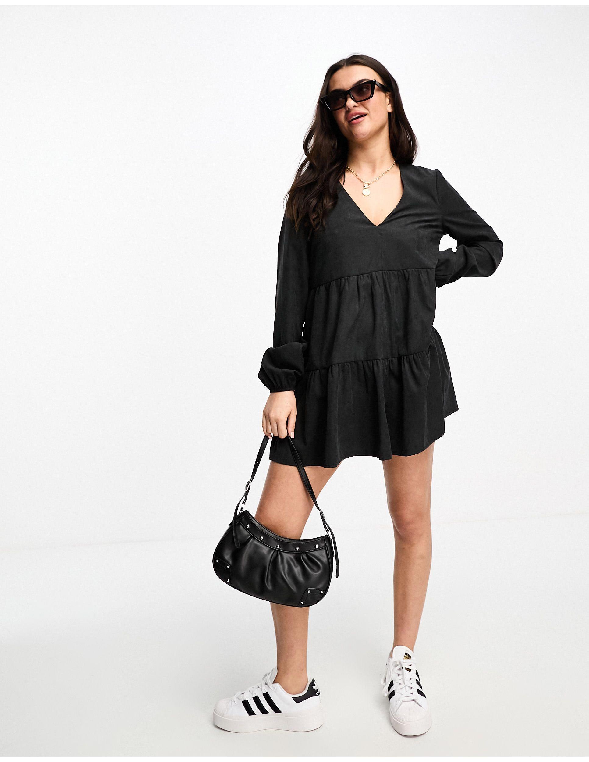 ASOS Cupro Smock Puff Sleeve Playsuit in Black | Lyst Canada
