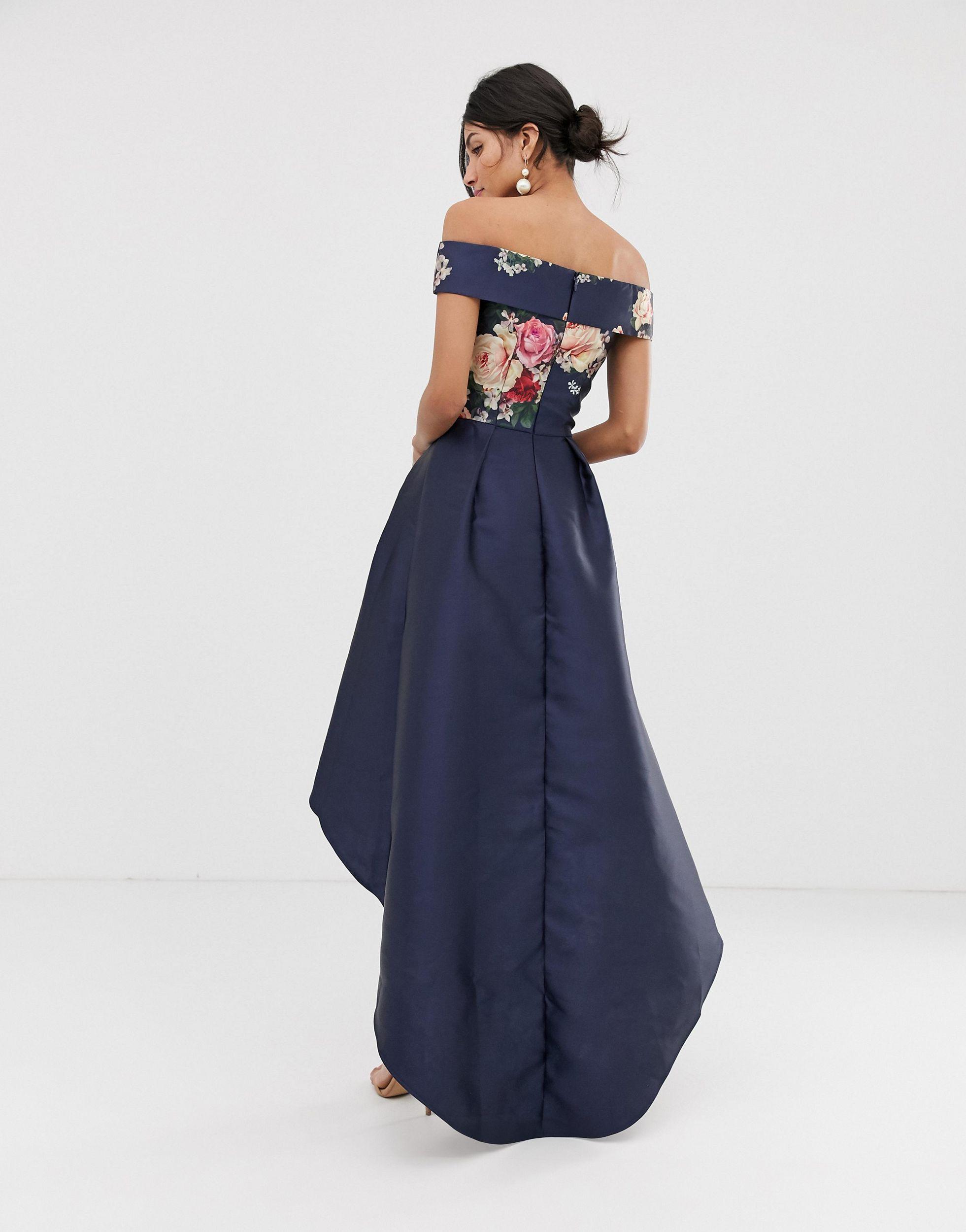 Chi Chi London Bardot Neck Prom Dress With High Low Hem in Blue | Lyst