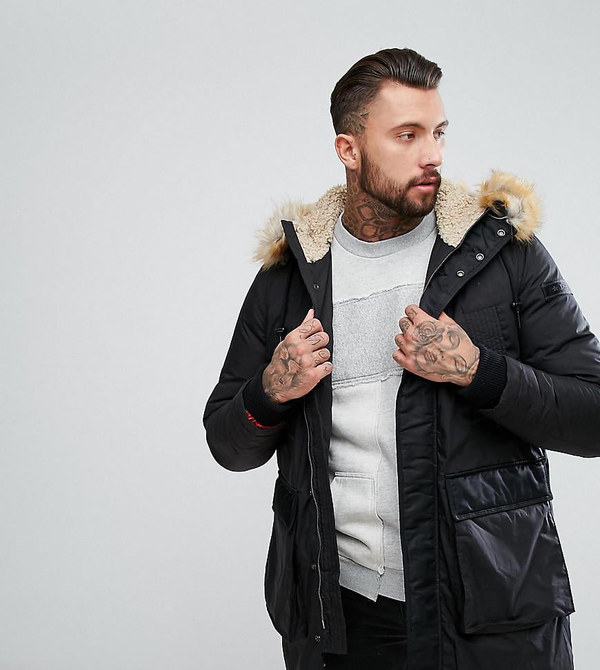 DIESEL Cotton Parka Faux Fur Hooded Jacket in Black for Men - Lyst