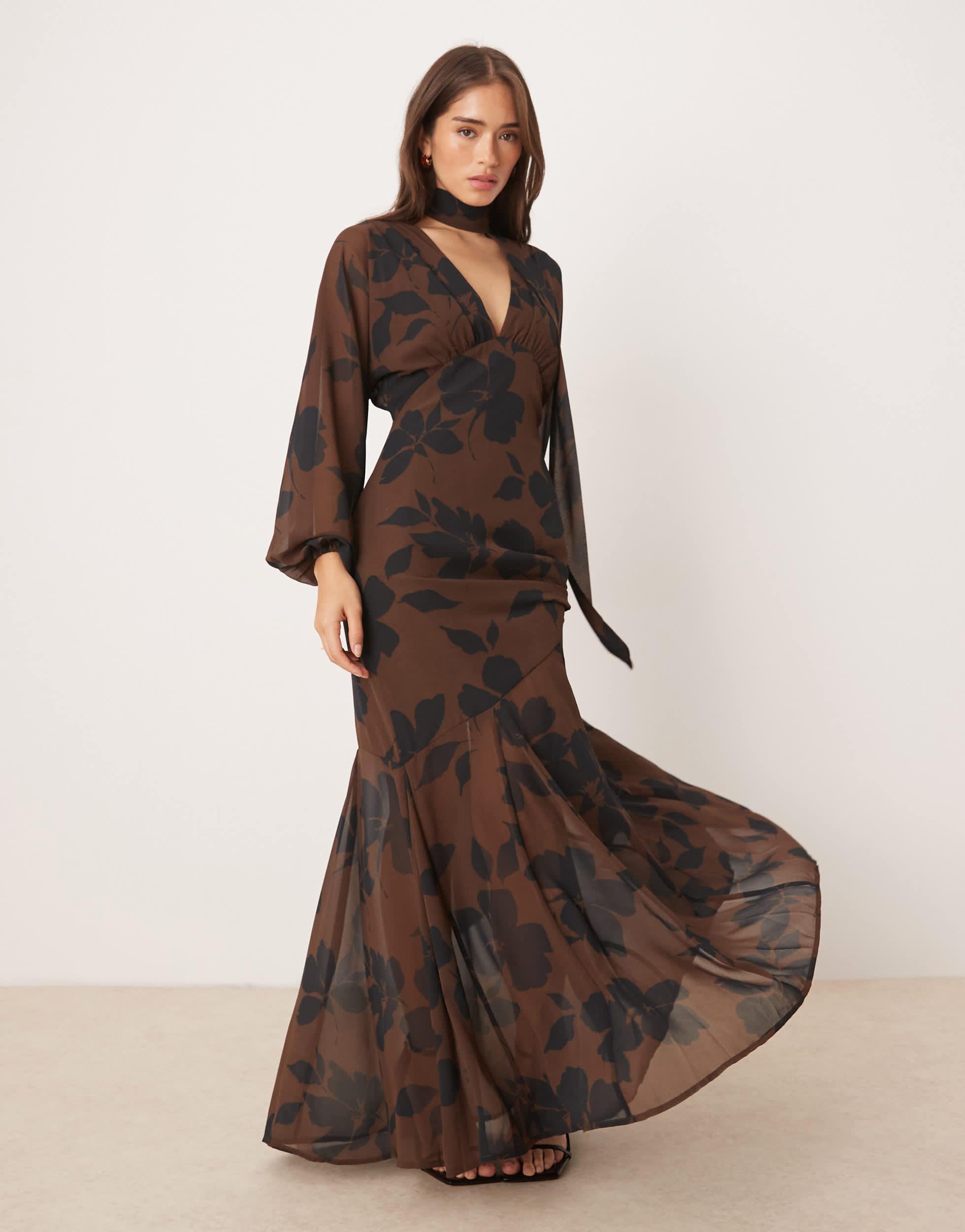 pretty lavish brown dress Ladivine 7492 Elegantly Fitted Satin Evening Gown 8 / Sienna