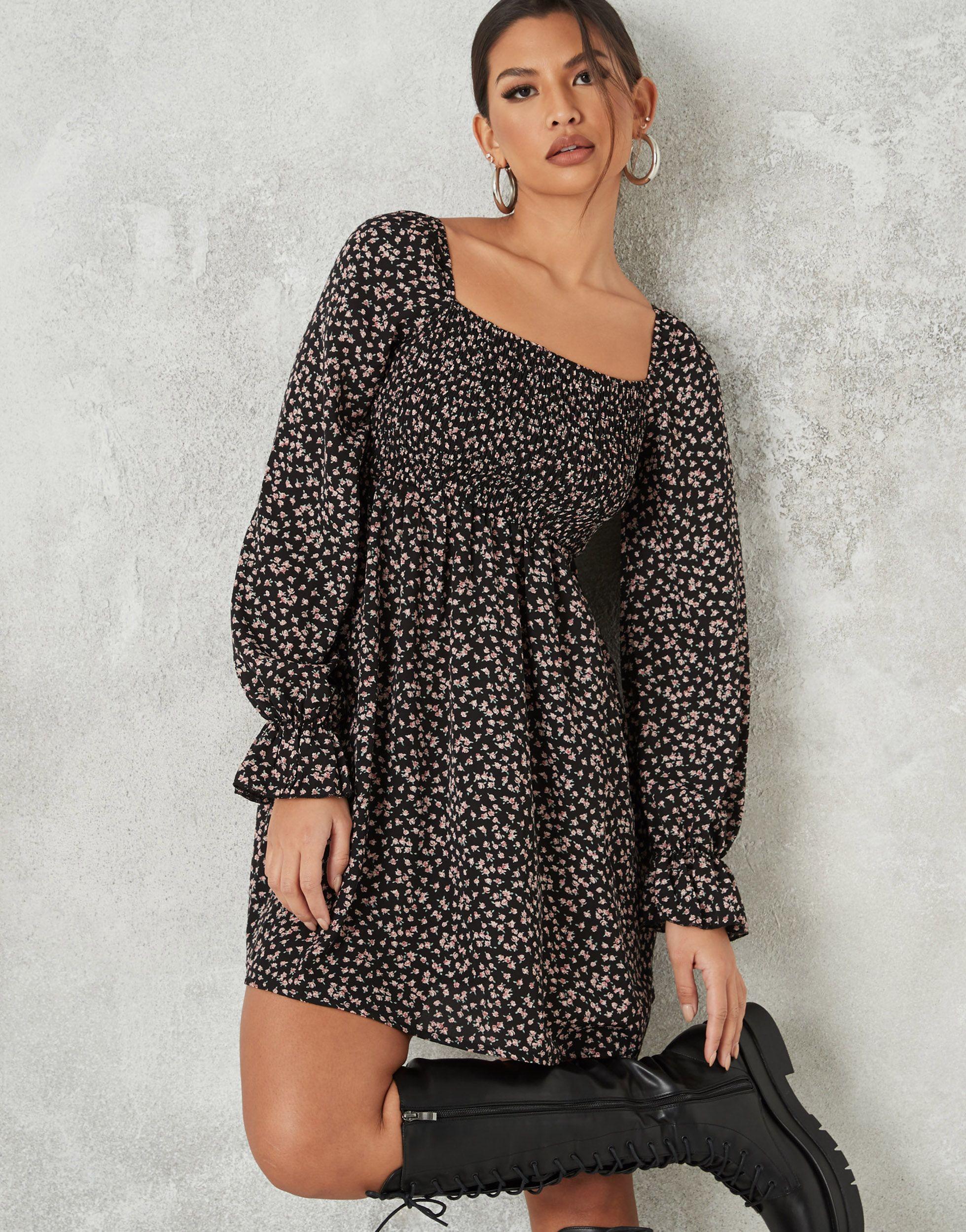 Missguided black floral dress discount