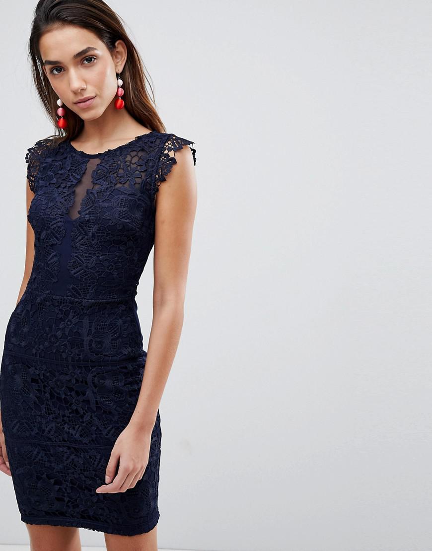 Lipsy Lace Dress With Frill Sleeve in Blue | Lyst UK