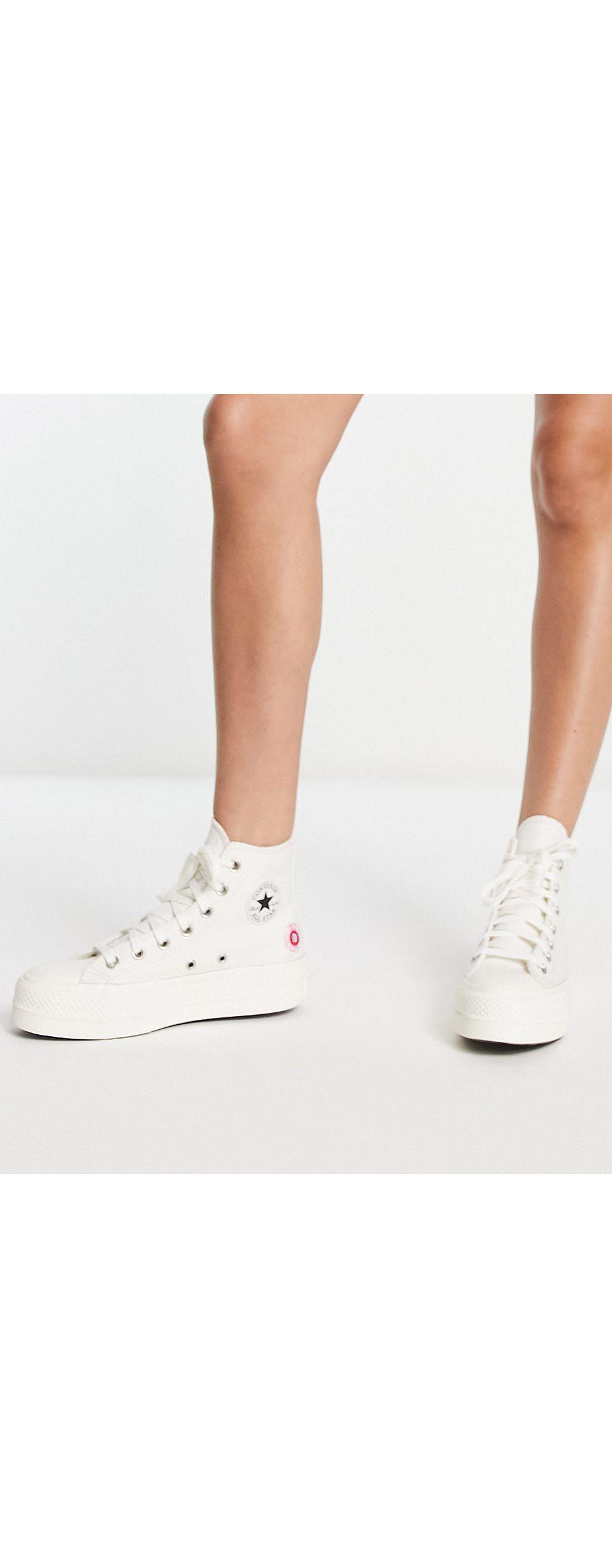 Converse Chuck Taylor Lift Hi Floral Embroidery Platform Trainers in White  | Lyst