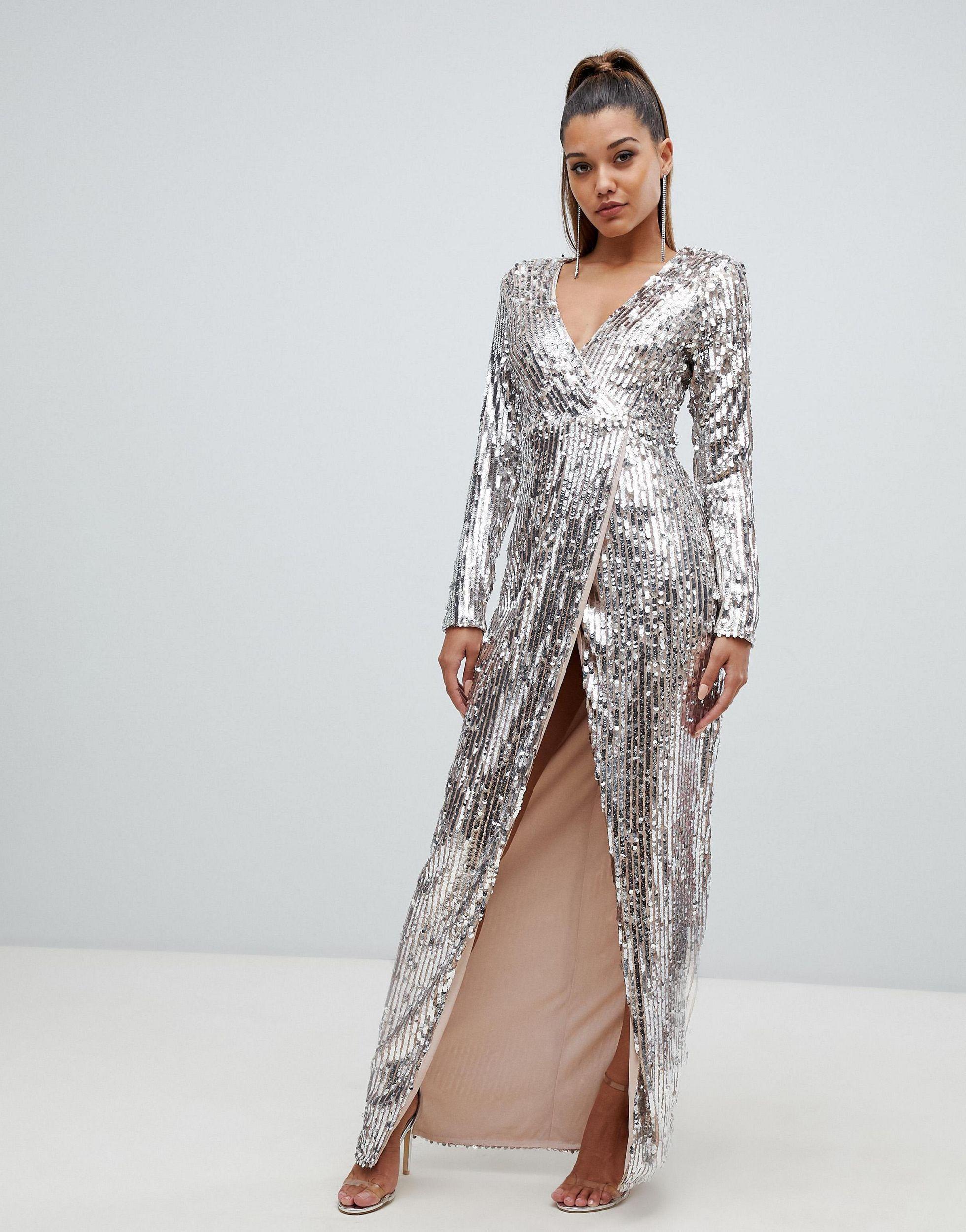 sequin wrap maxi dress