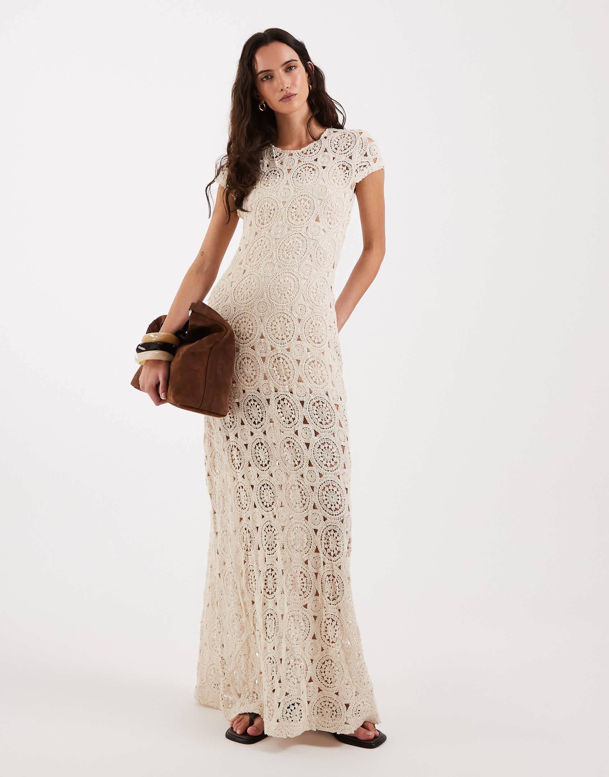 4th and reckless crochet dress 4th & Reckless x Luana Barron brittany knit maxi stripe beach dress in  cherry red