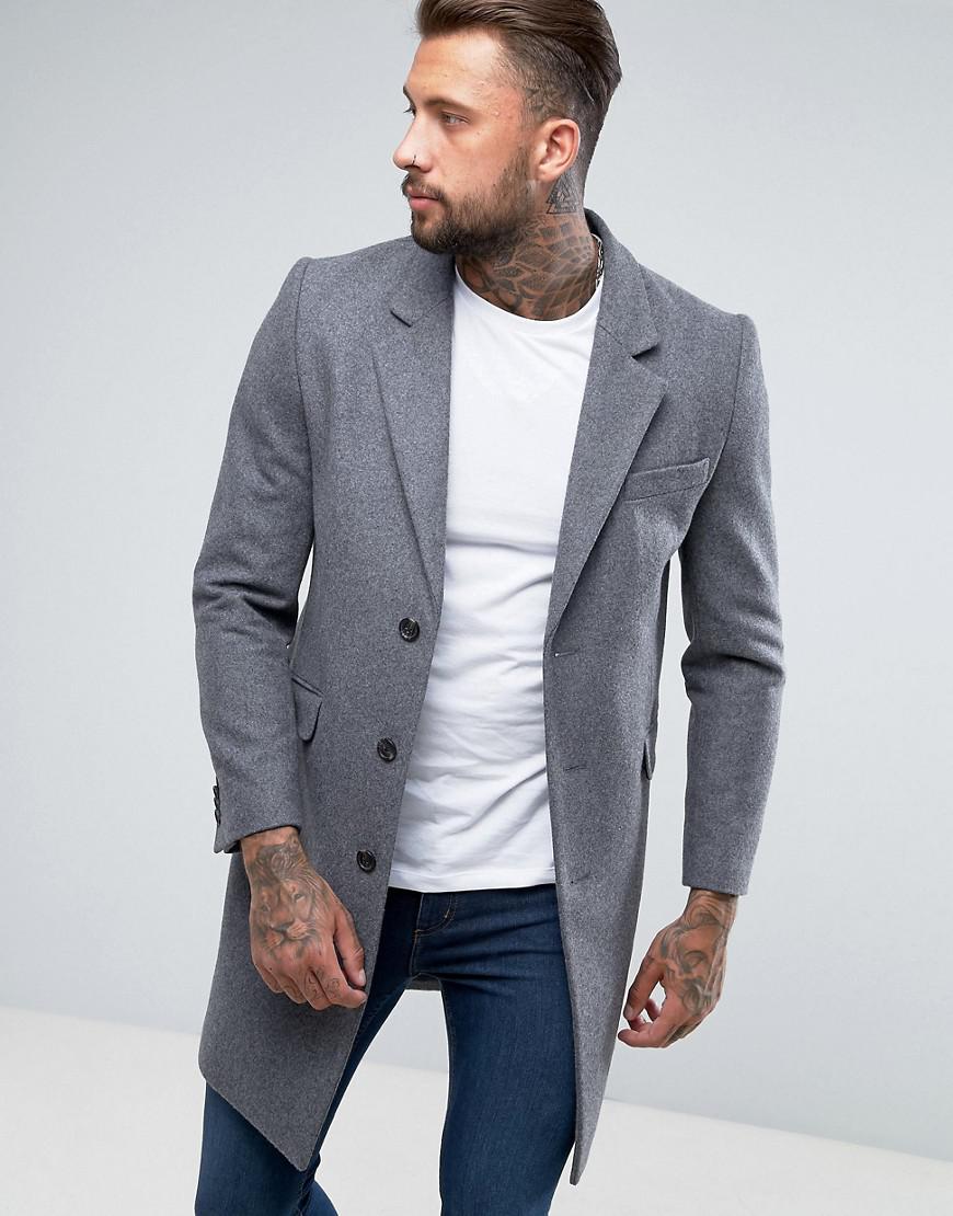 ASOS Wool Mix Overcoat In Light Grey in Gray for Men - Lyst