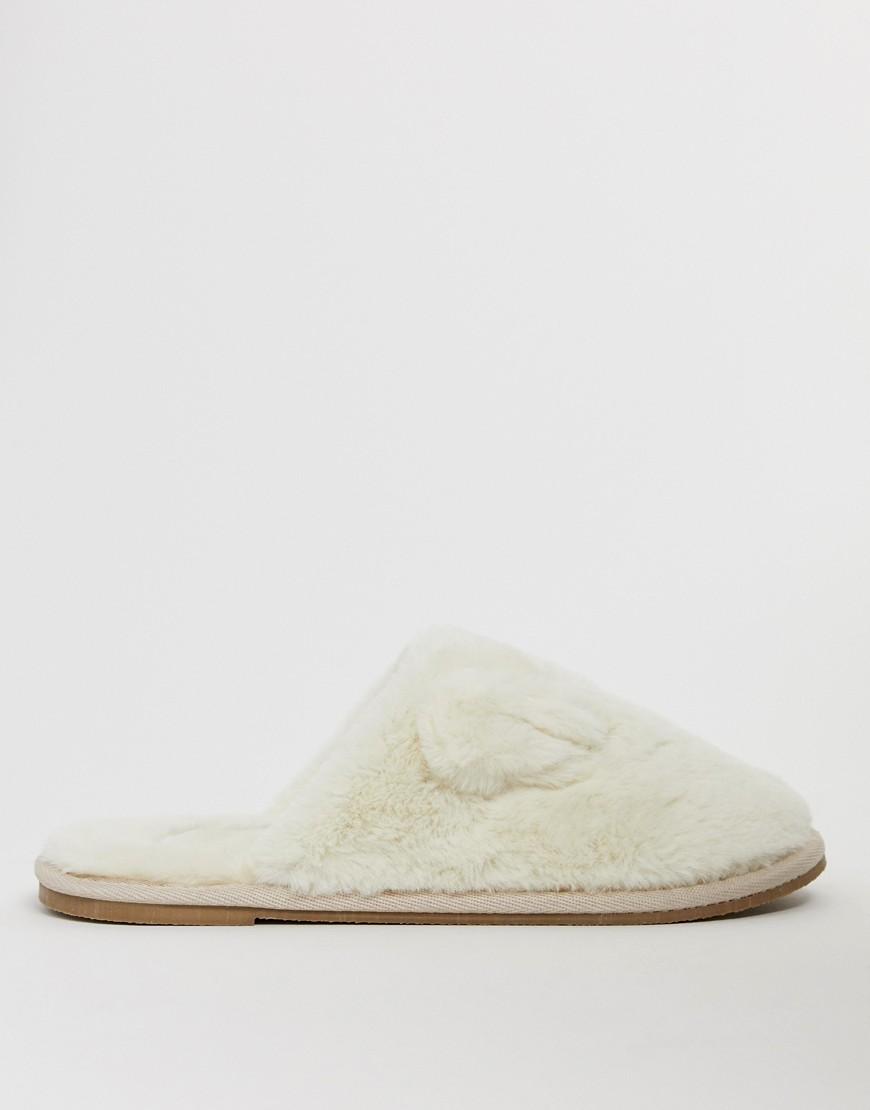 white fluffy mule slippers