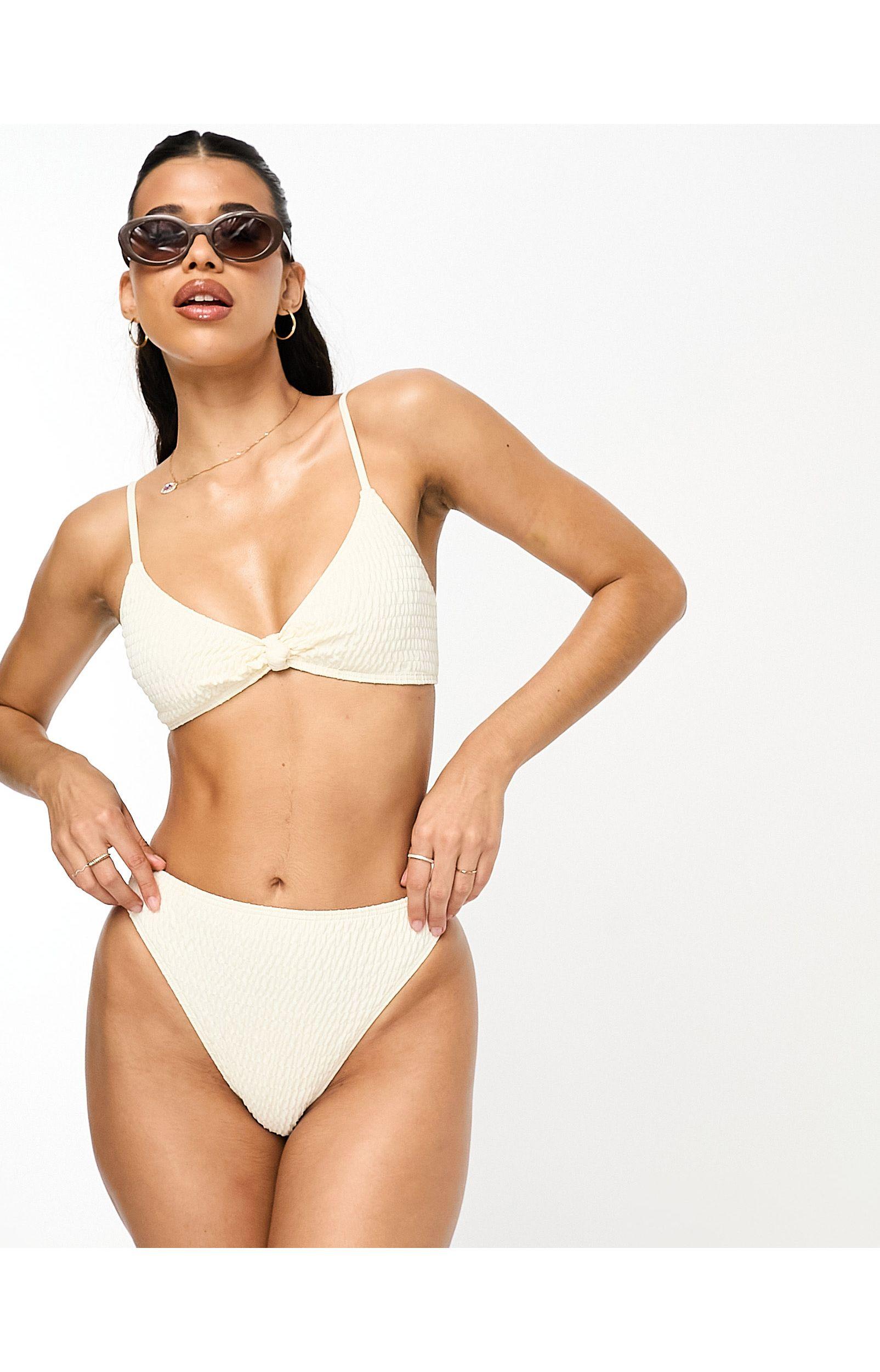 Slip bikini sgambato a vita alta arricciato color crema di South Beach in  Rosa | Lyst