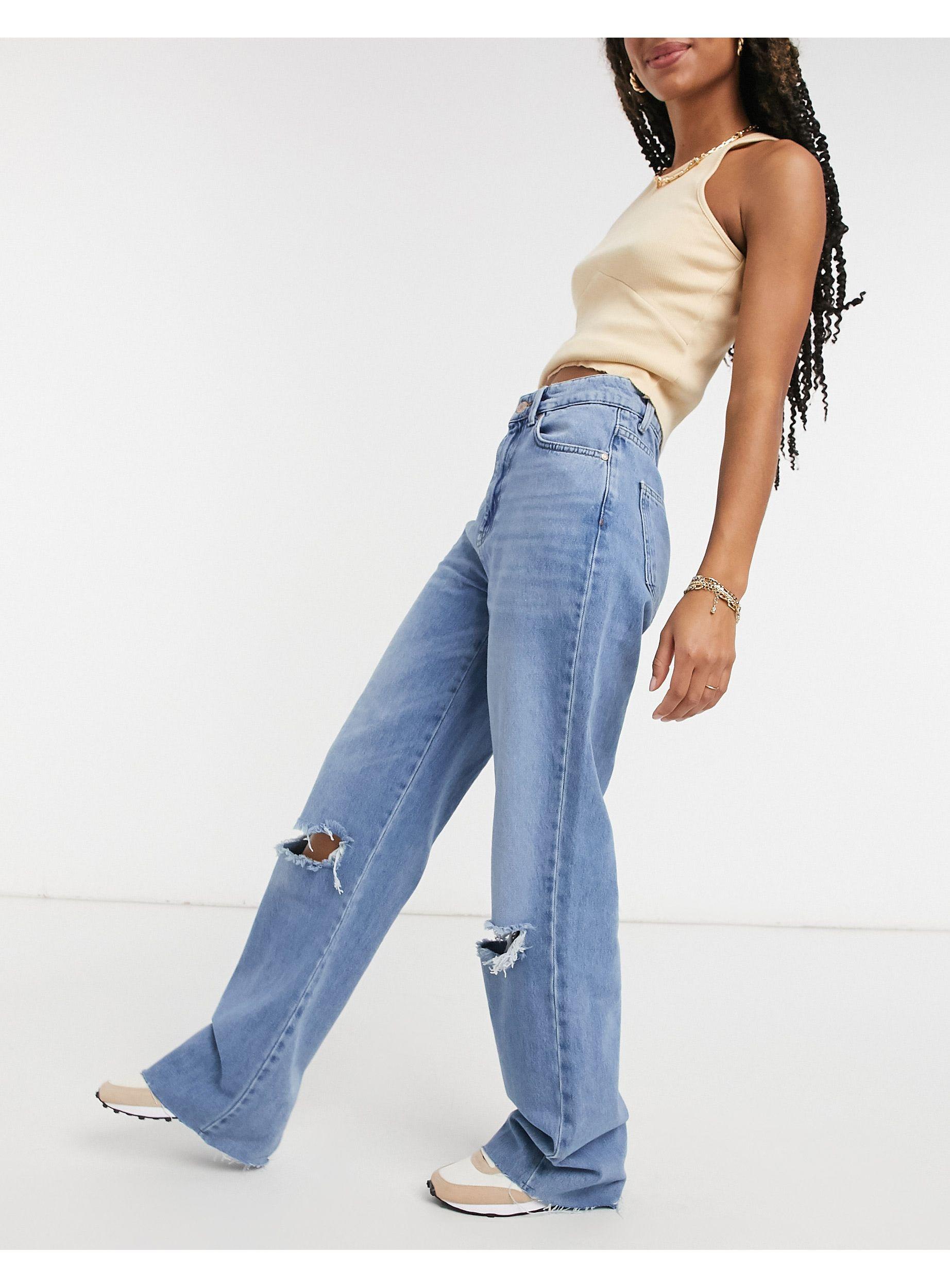 Stradivarius Straight Leg 90s Jeans With Rips in Blue | Lyst