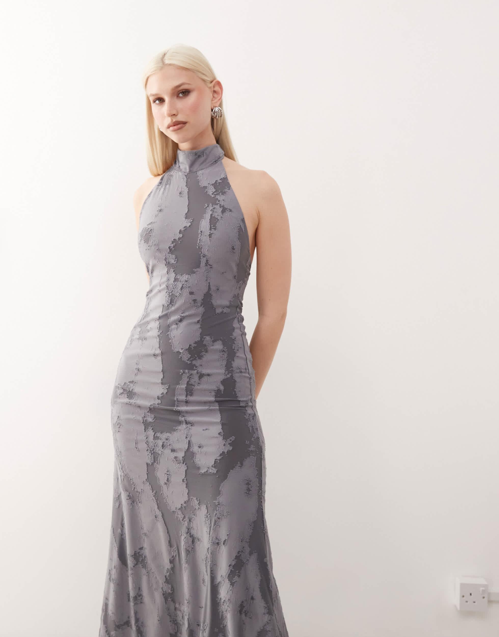 kenzie halter maxi dress Kenzie Modest Halter Ruffles Floor Length Chiffon Bridesmaid Dresses main image 1
